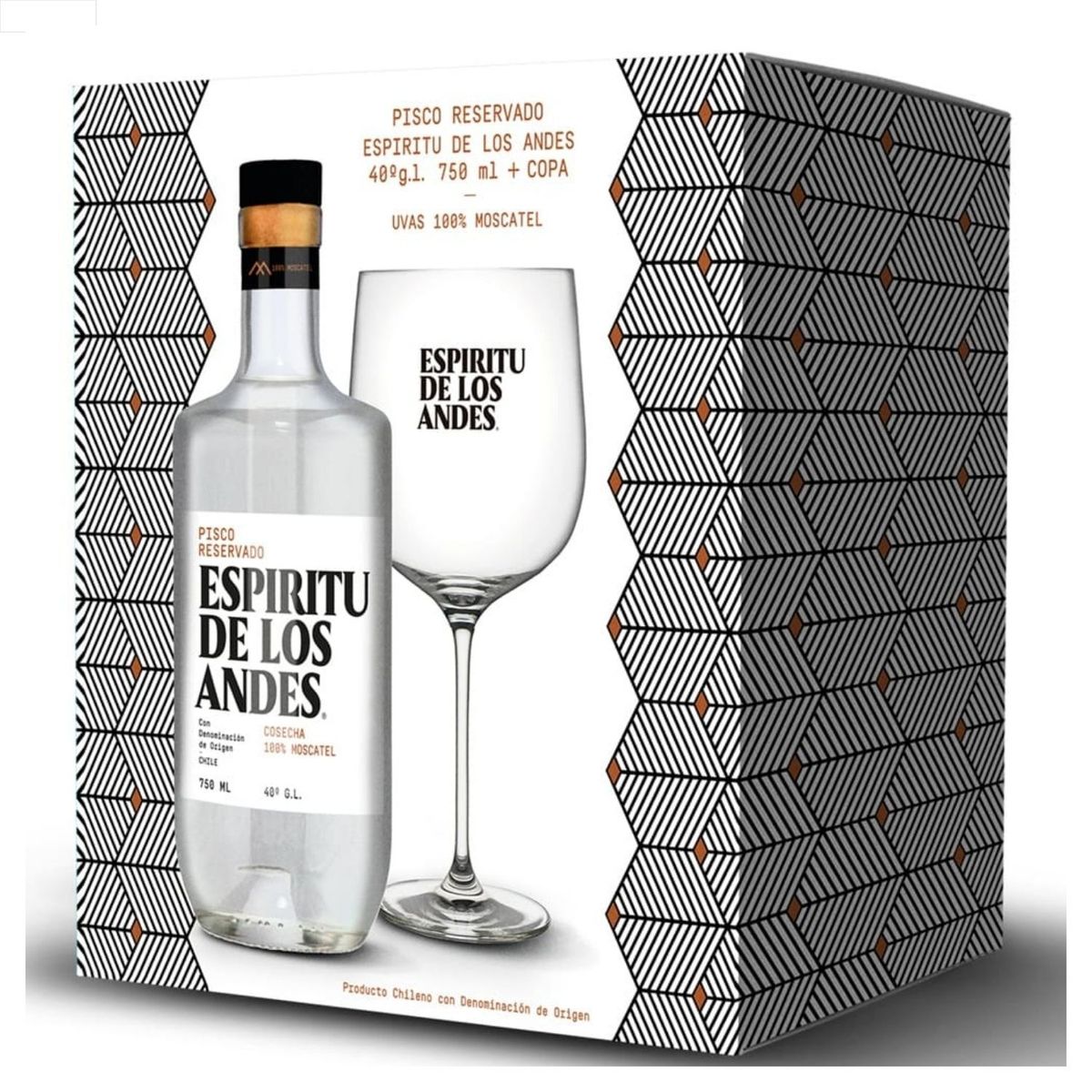 ESPIRITU DE LOS ANDES - Pack Pisco Reservado Espiritu de los Andes 40° 750 ml + Copa