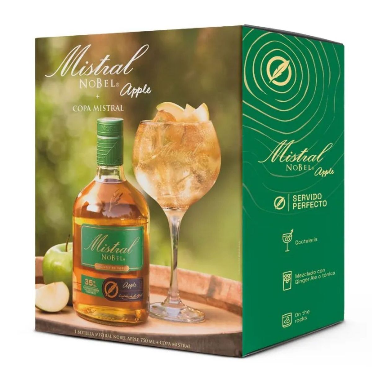 MISTRAL - Pack Pisco Mistral Nobel Apple 35° 750 ml + Copa