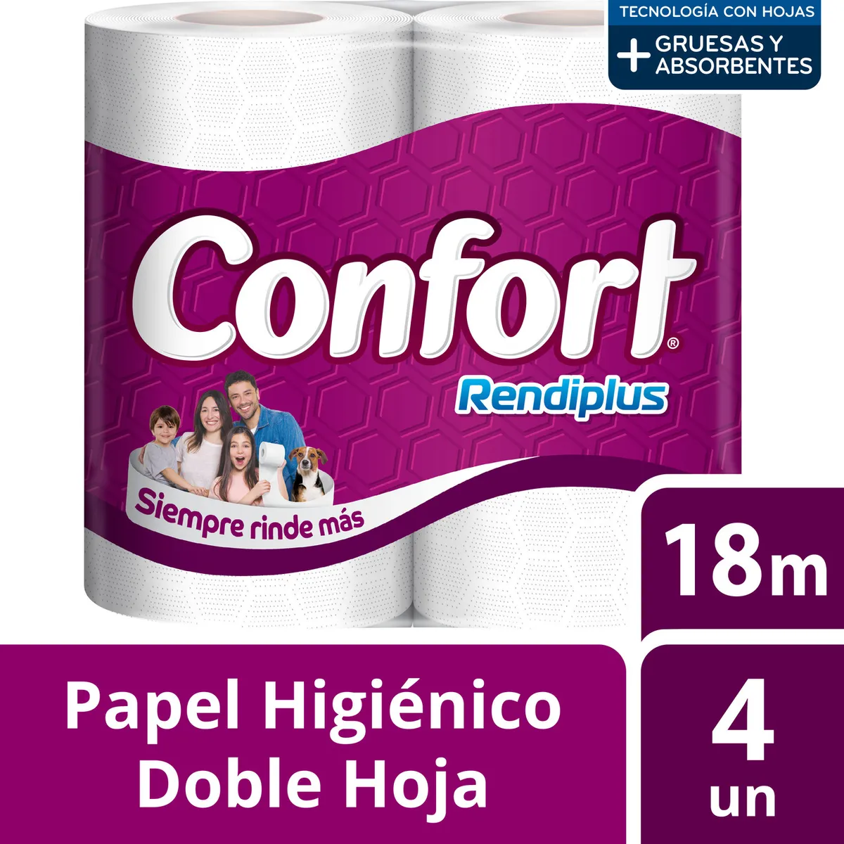 CONFORT - Papel Higiénico Doble Hoja Confort Rindeplus 4x18 mts