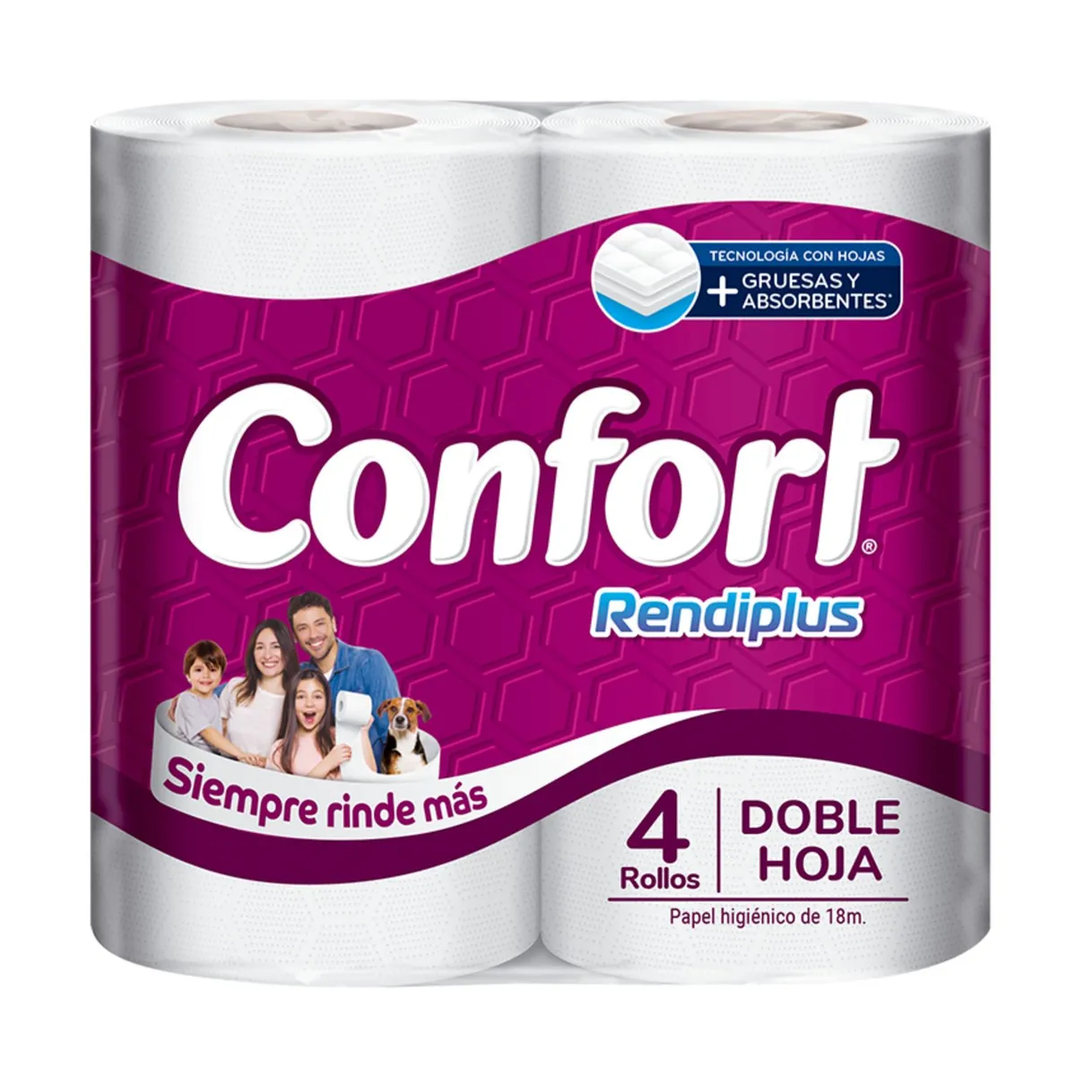 CONFORT - Papel Higiénico Doble Hoja Confort Rindeplus 4x18 mts