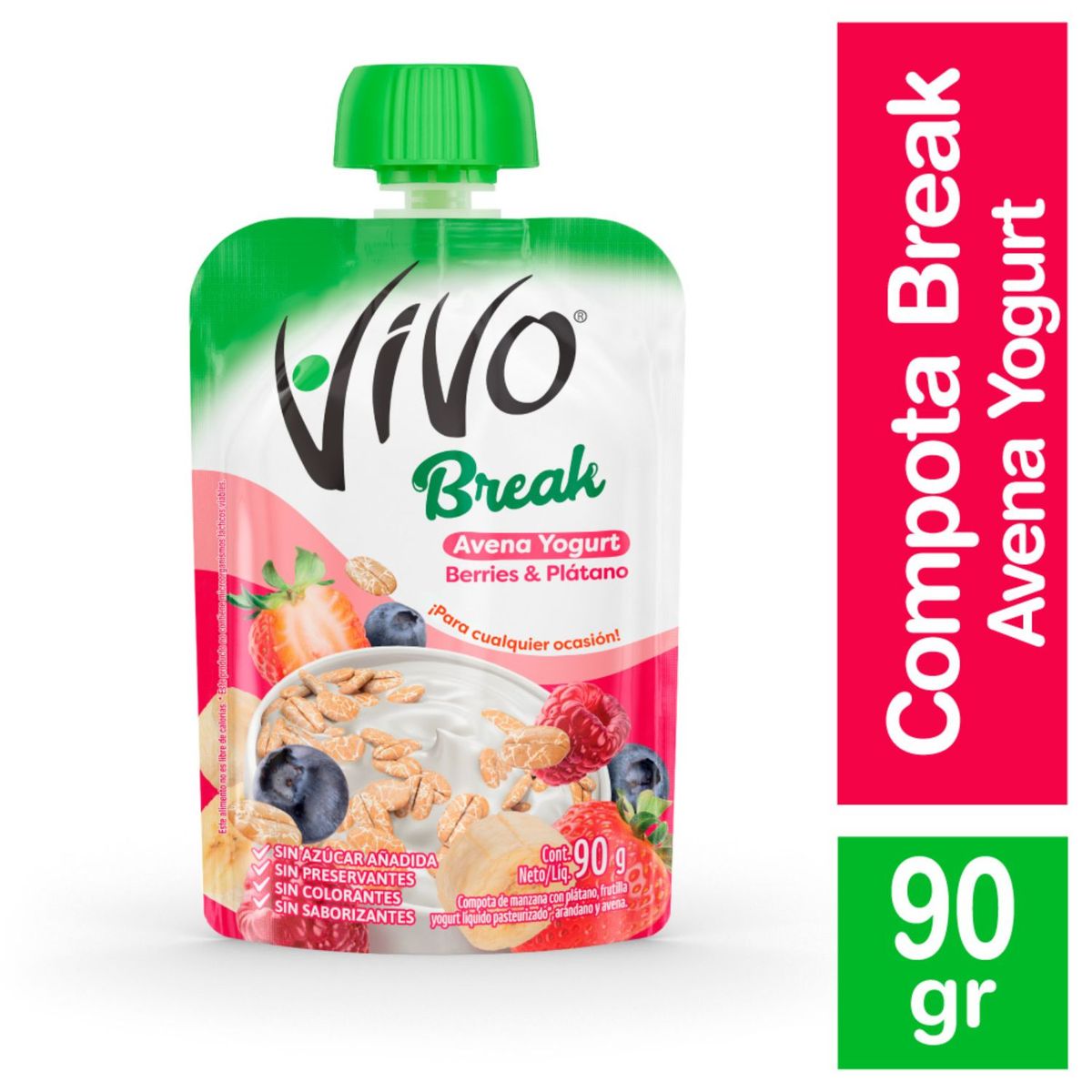 VIVO - Compota Vivo Break Avena Yogurt Berries Plátano 90 gr