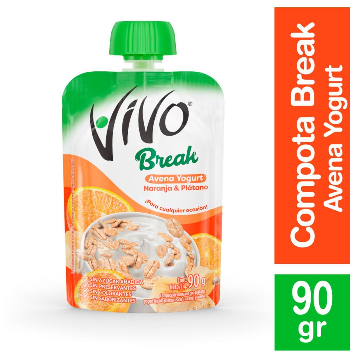 VIVO - Compota Vivo Break Avena Yogurt Naranja Plátano 90 gr