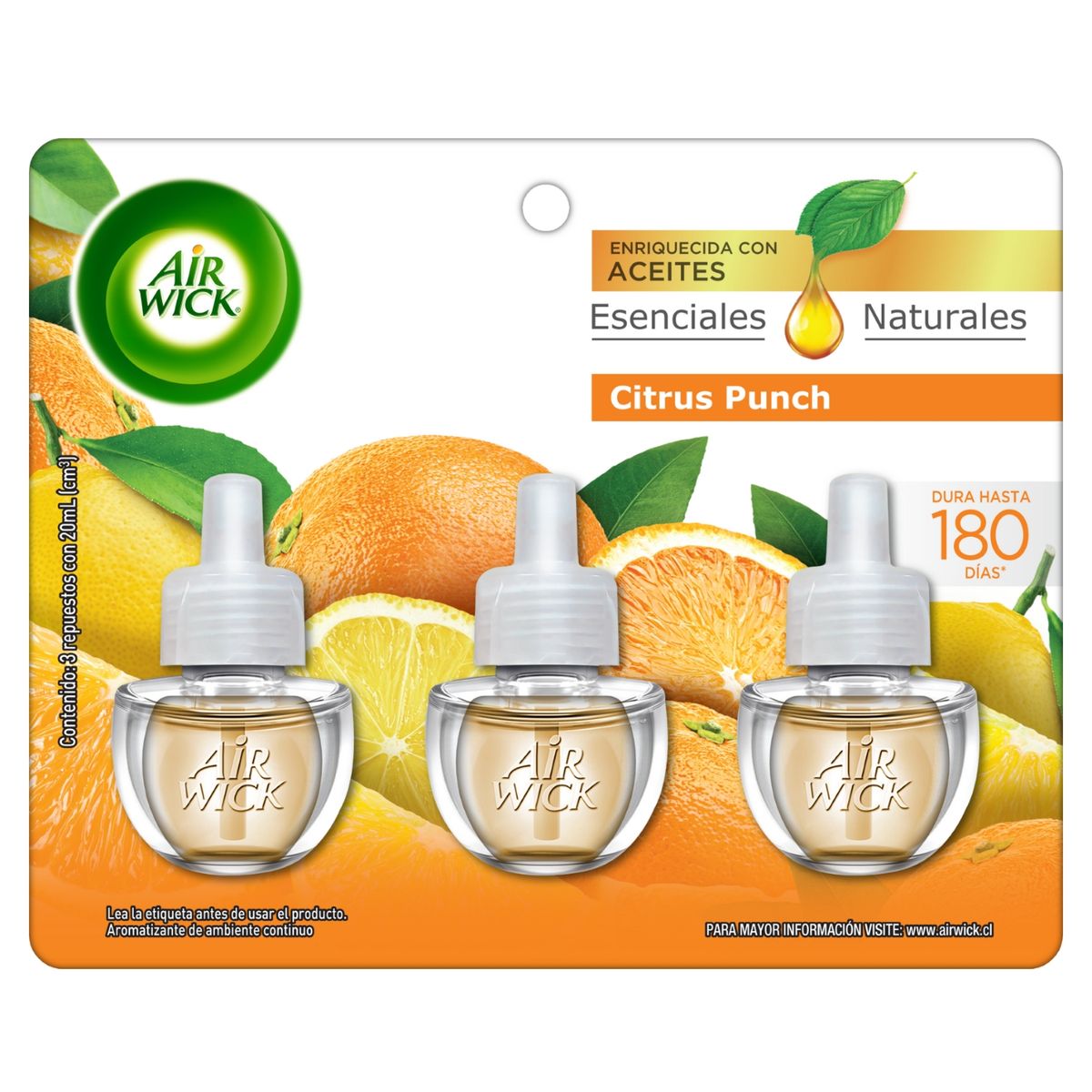 AIR WICK - Repuesto Eléctrico Aceite Aroma Citrus Punch Air Wick 3 x 20 ml
