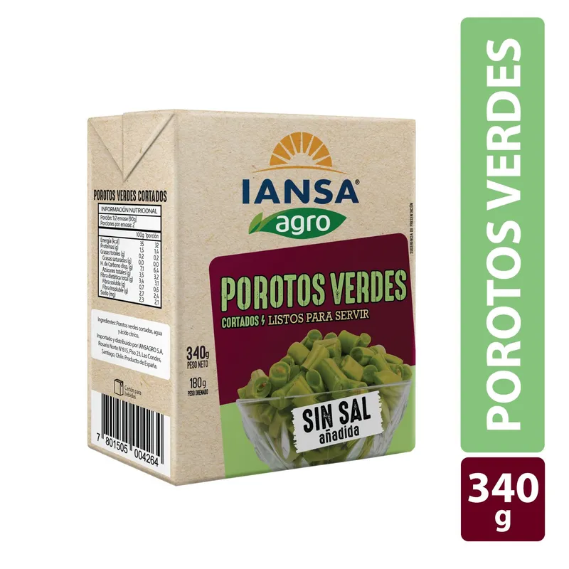 IANSA AGRO - Porotos Verdes Sin Sal Iansa Agro 340 g