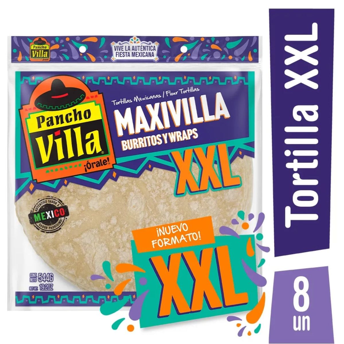 PANCHO VILLA - Tortillas Maxivilla Burritos y Wraps XXL Pancho Villa 8 Un 544 g