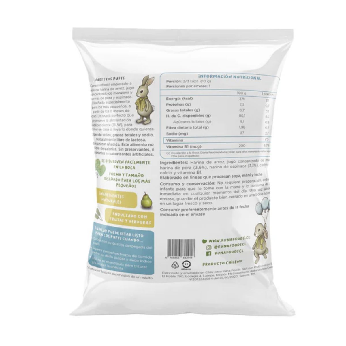 KUNA FOODS - Cereal Infantil Sabor Pera Espinaca Kuna Foods 10 g