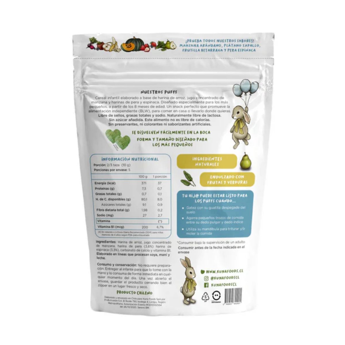 KUNA FOODS - Cereal Infantil Sabor Pera Espinaca Kuna Foods 50 g