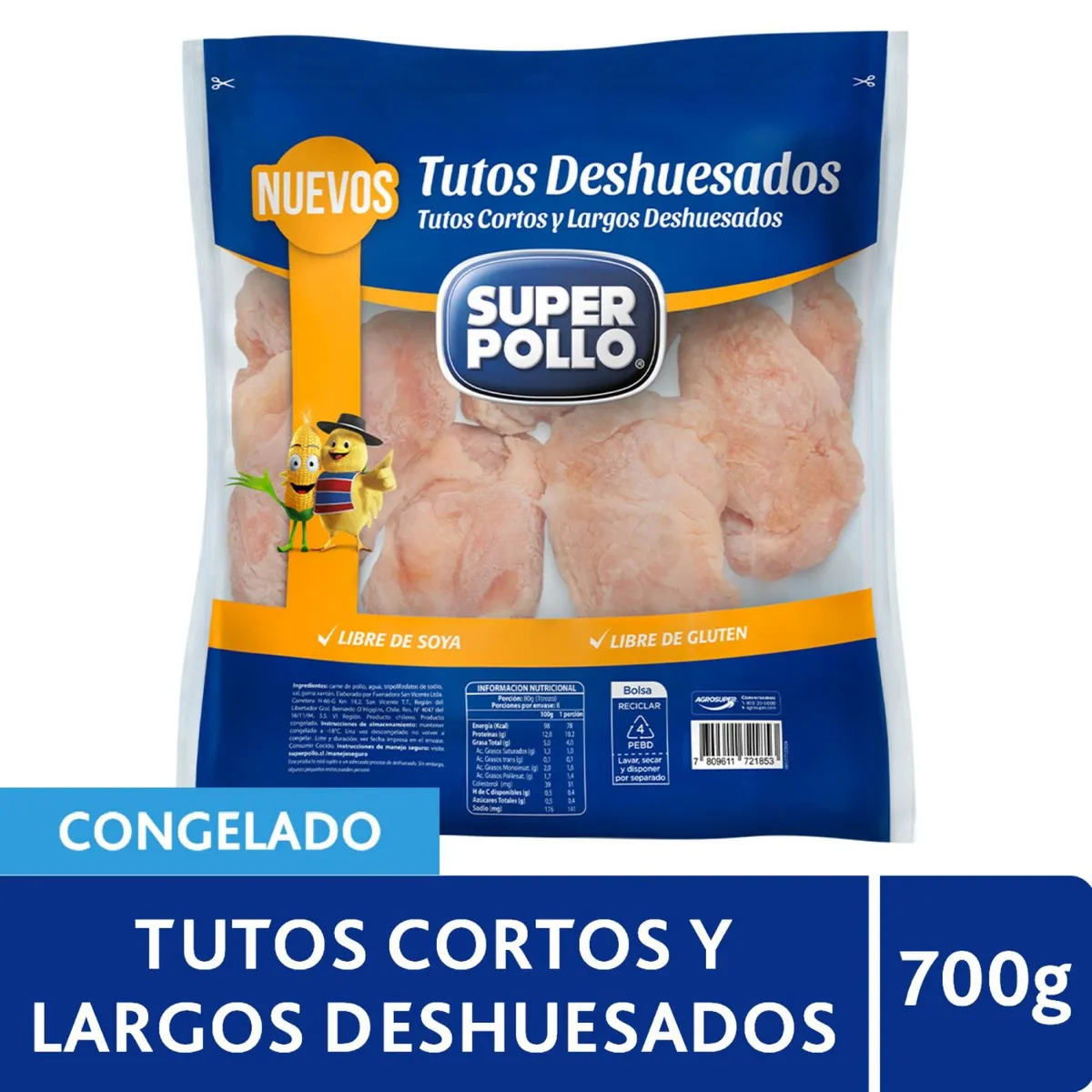SUPER POLLO - Trutros de Pollo Cortos y Largos Deshuesados Congelados Super Pollo 700 g
