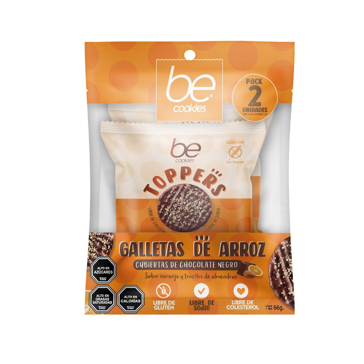 BE COOKIES - Pack Galletas de Arroz Be Cookies Toppers Naranja y Chocolate 2 x 33 g