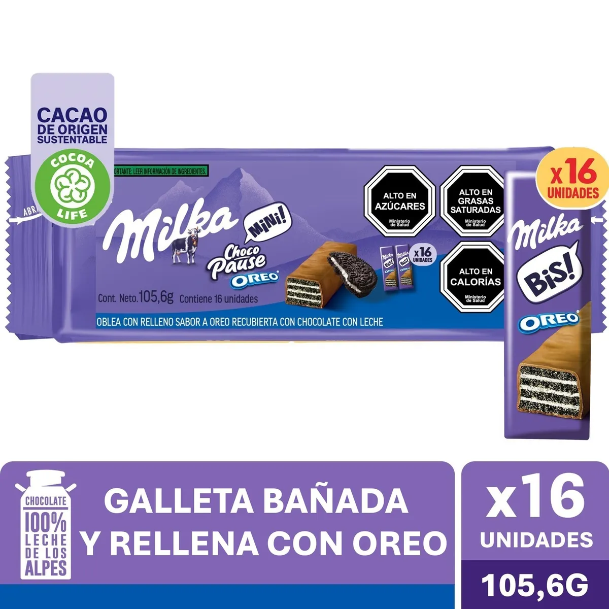 MILKA - Obleas Milka Chocopause Bis Bañada y Rellena con Oreo 105.6 g