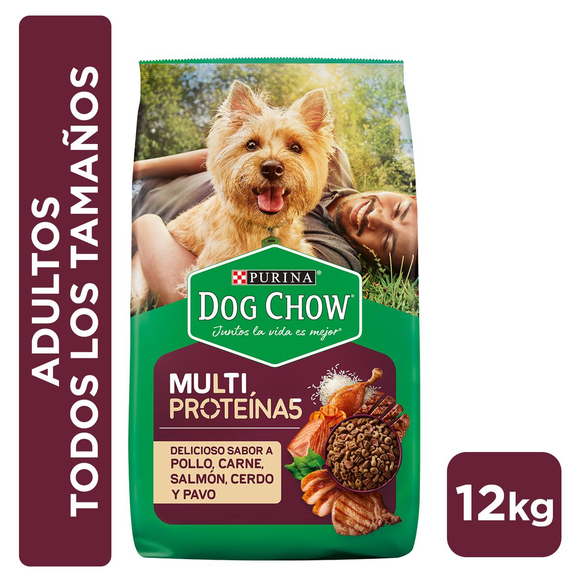 DOG CHOW - Alimento para Perros Adultos Dog Chow Carne, Pollo, Salmón, Cerdo y Pavo 12 Kg