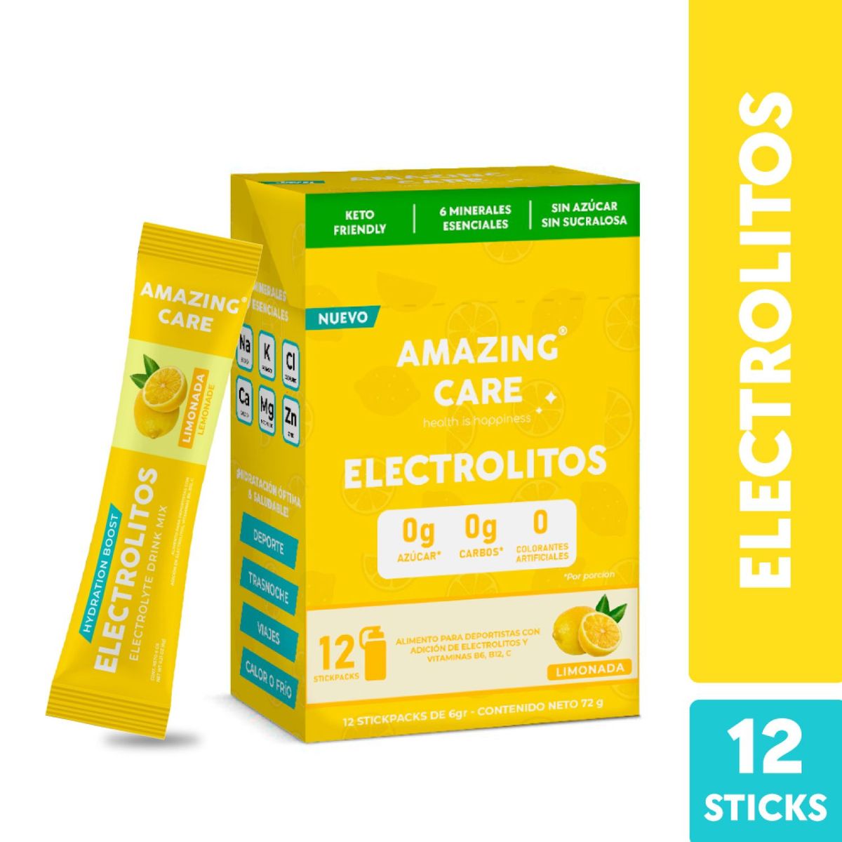 AMAZING CARE - Electrolitos en Polvo Sabor Limón Amazing Care 12 x 6 g