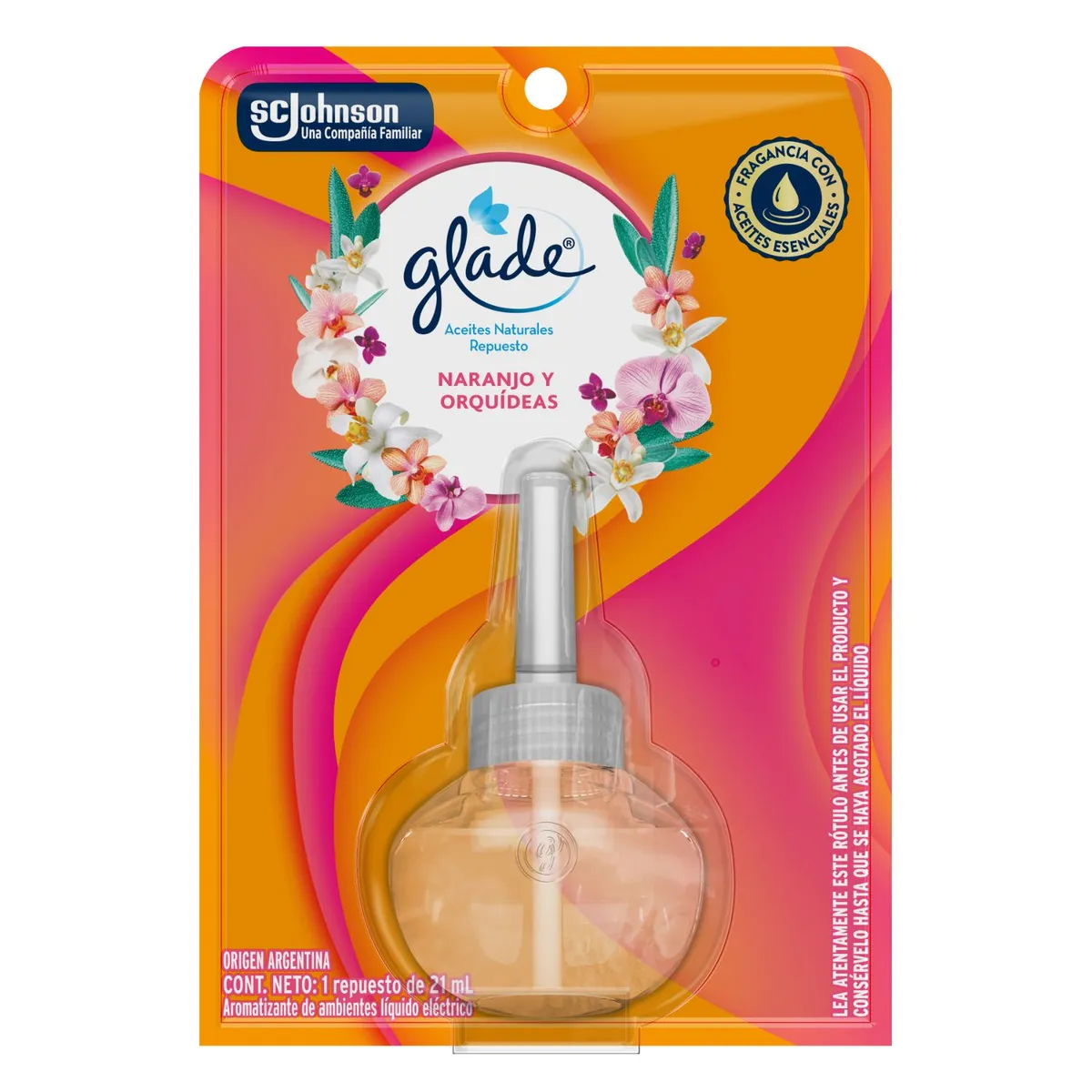 GLADE - Repuesto Desodorante Ambiental Aceite Aroma Naranjo y Orquídeas Glade 21 ml