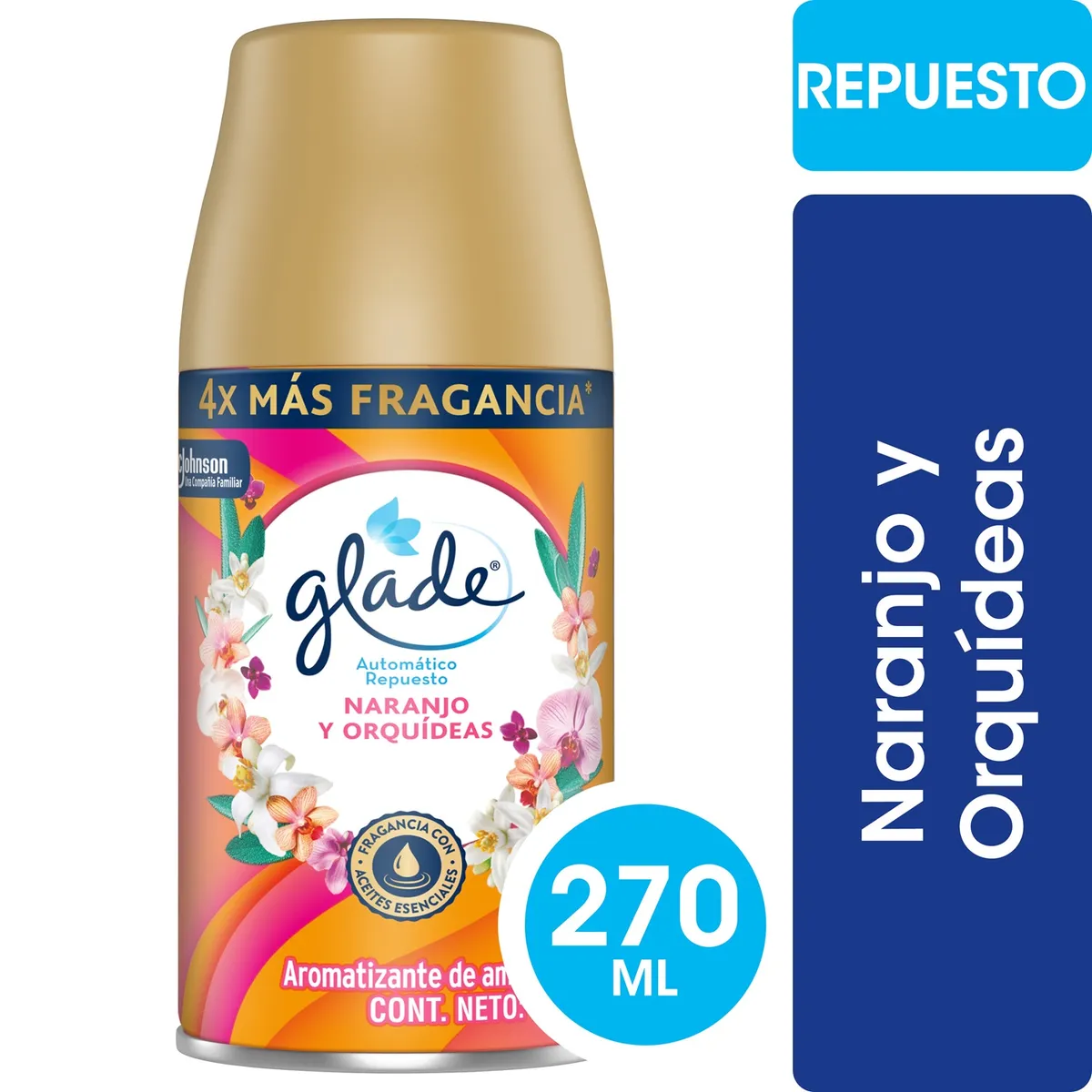 GLADE - Repuesto Aromatizante de Ambientes Automático Glade Naranjo y Orquídeas 270 ml