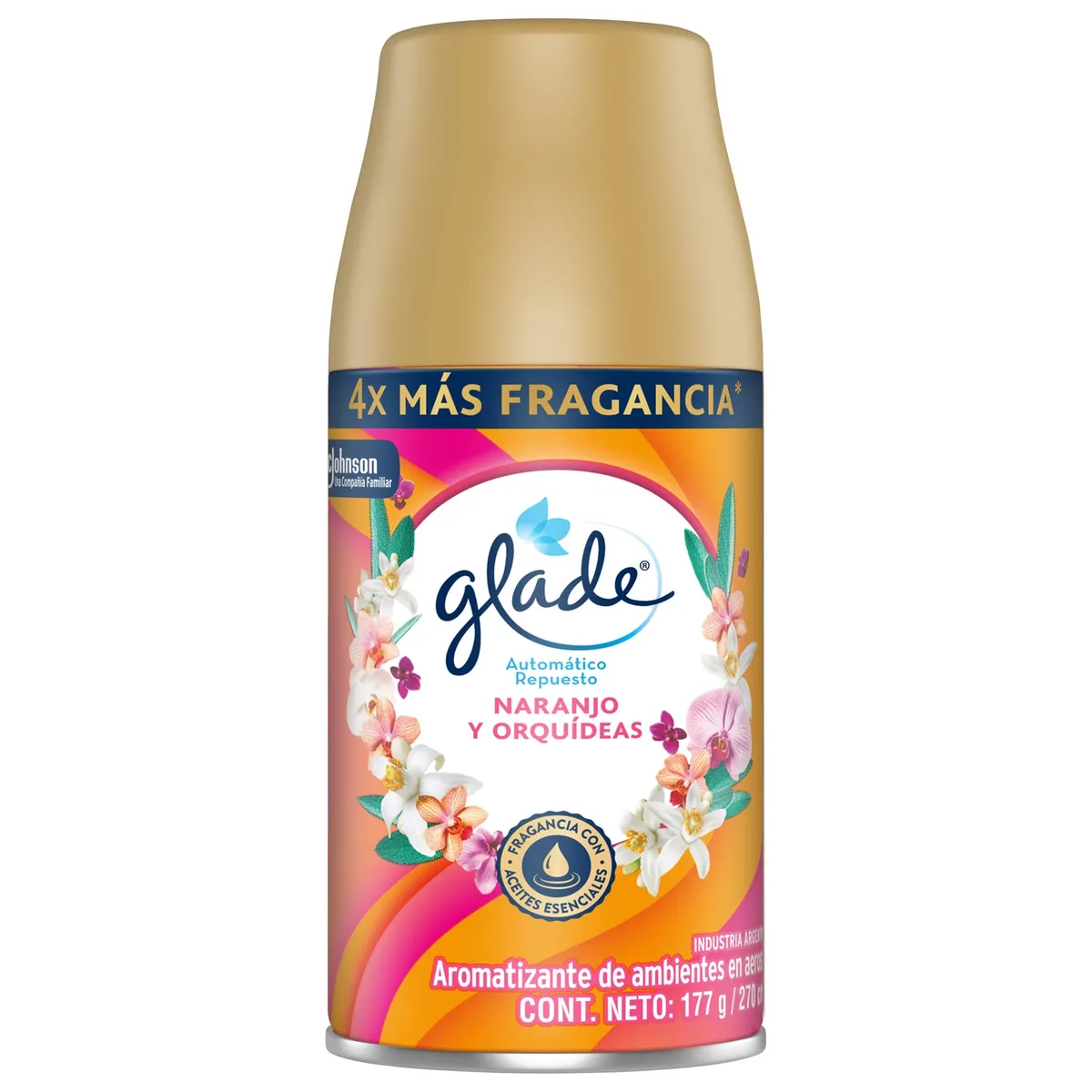 GLADE - Repuesto Aromatizante de Ambientes Automático Glade Naranjo y Orquídeas 270 ml