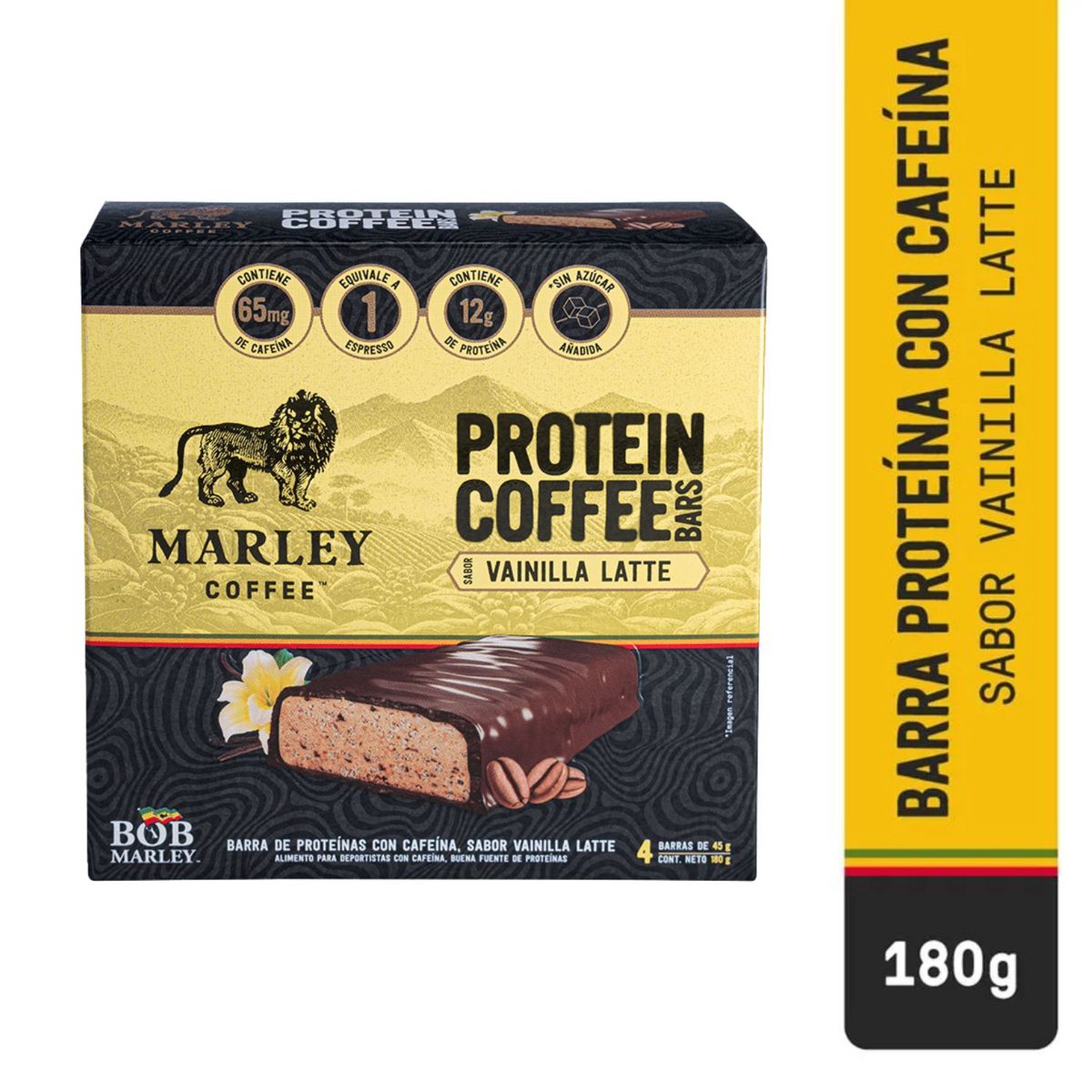 MARLEY COFFEE - Barras de Proteína con Cafeína Marley Coffee Sabor Vainilla Latte 4 x 45 g