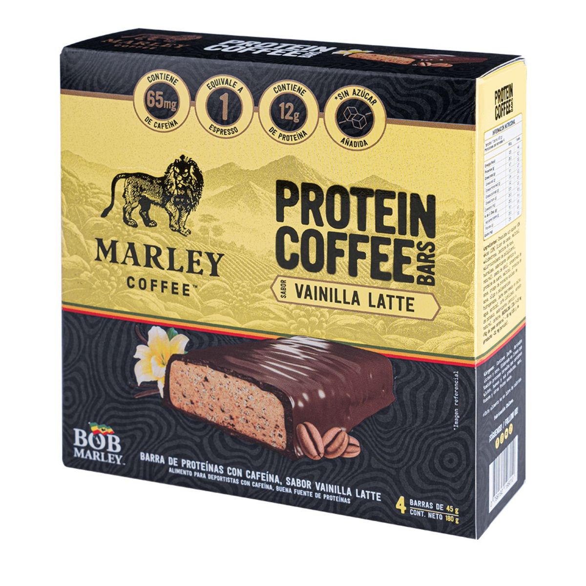 MARLEY - Barras de Proteína con Cafeína Marley Coffee Sabor Vainilla Latte 4 x 45 g