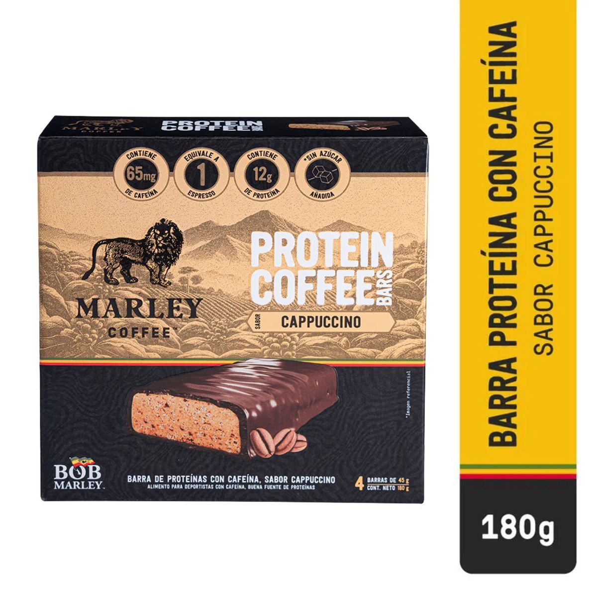MARLEY COFFEE - Barras de Proteína con Cafeína Marley Coffee Sabor Cappuccino 4 x 45 g