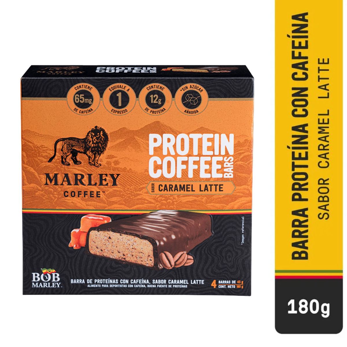 MARLEY COFFEE - Barras de Proteína con Cafeína Marley Coffee Sabor Caramel Latte 4 x 45 g