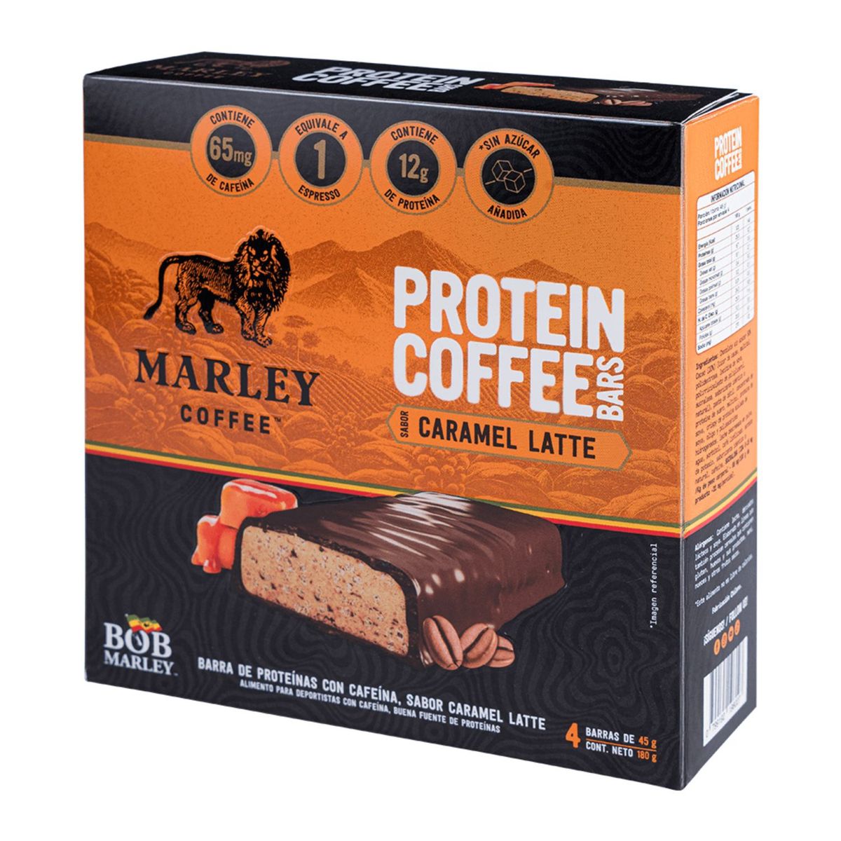 MARLEY COFFEE - Barras de Proteína con Cafeína Marley Coffee Sabor Caramel Latte 4 x 45 g