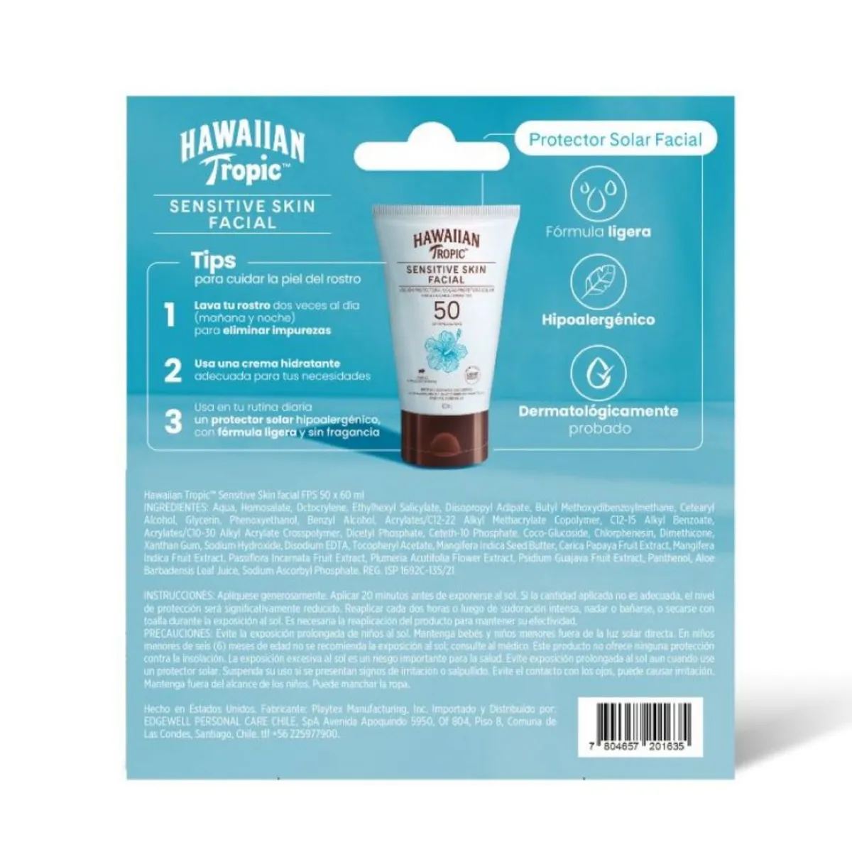 HAWAIIAN TROPIC - Pack Protector Solar Facial Sensitive FPS 50 Hawaiian Tropic 2 x 60 ml