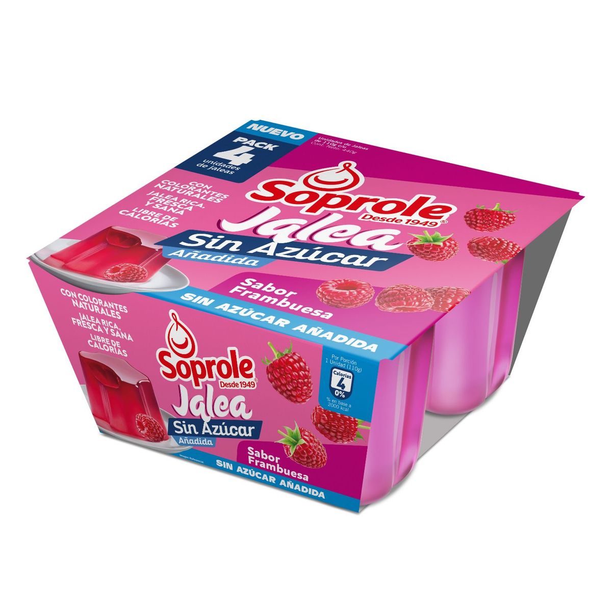 SOPROLE - Pack Jalea Sabor Frambuesa Sin Azúcar Soprole 4 x 110 g