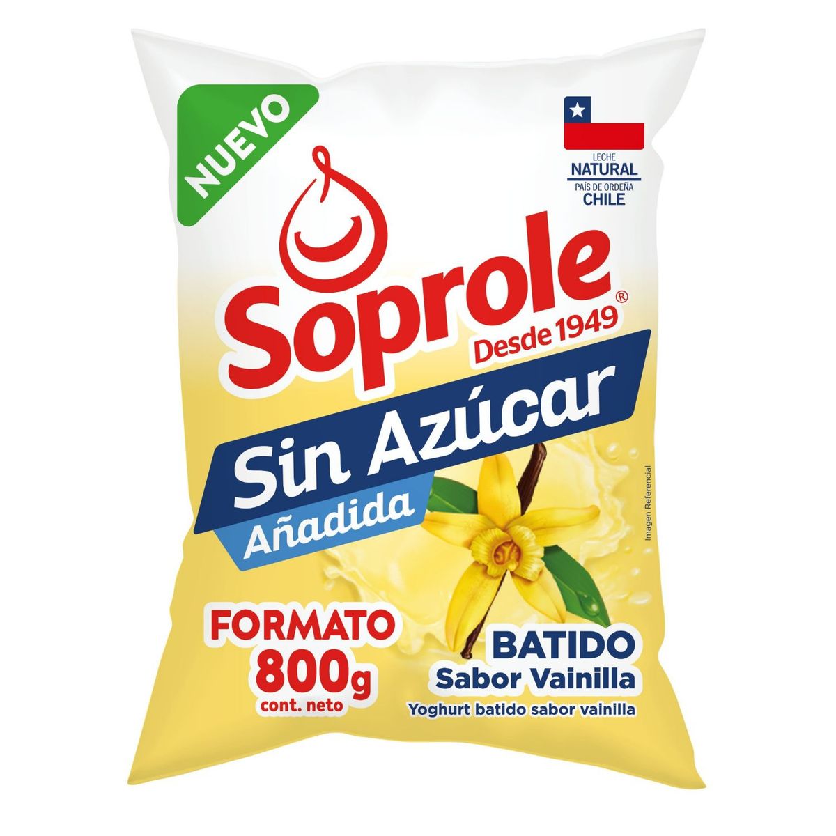 SOPROLE - Yoghurt Batido Sabor Vainilla Sin Azúcar Bolsa Soprole 800 g