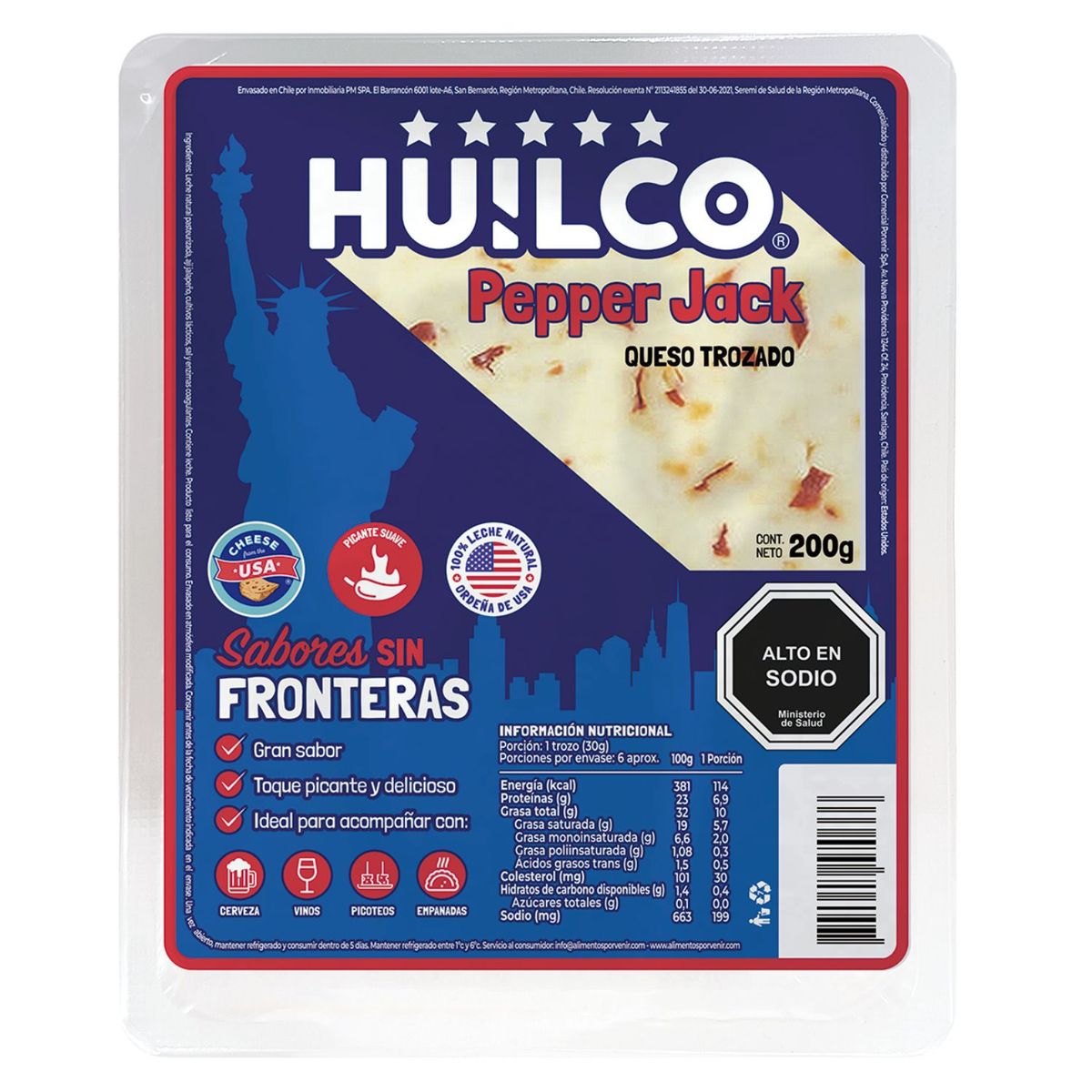 HUILCO - Queso Pepper Jack Trozo Huilco 200 g