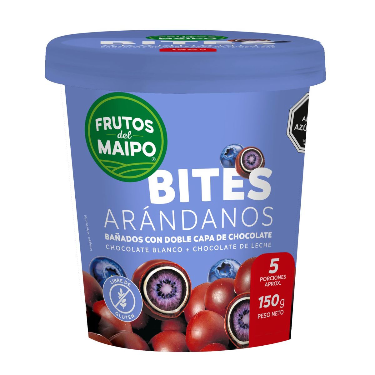 FRUTOS DEL MAIPO - Bombones Helados Bites Arándanos con Chocolate de Leche y Blanco Pote 150 g