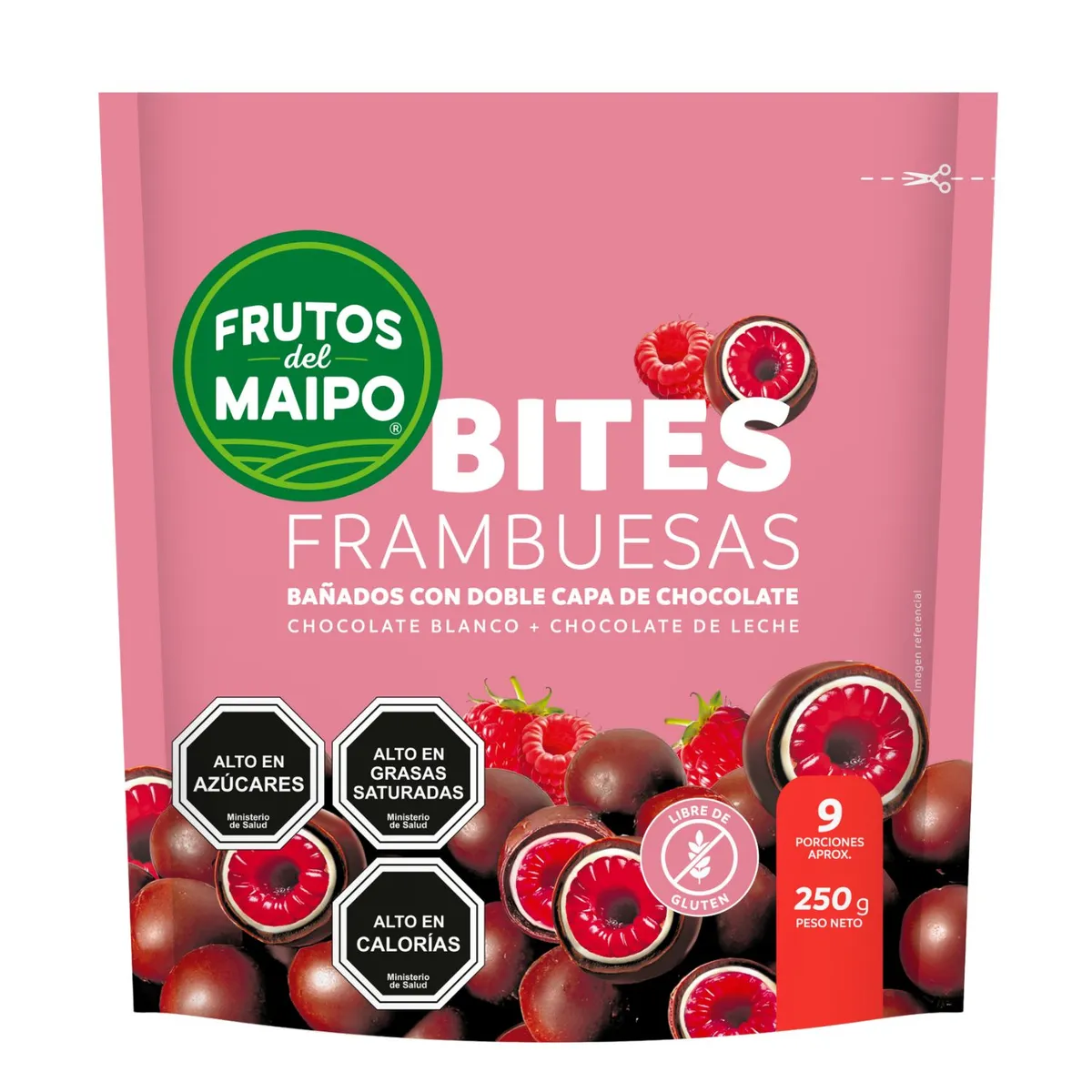 FRUTOS DEL MAIPO - Bombones Helados Bites Frambuesa con Chocolate de Leche y Blanco Doypack 250 g