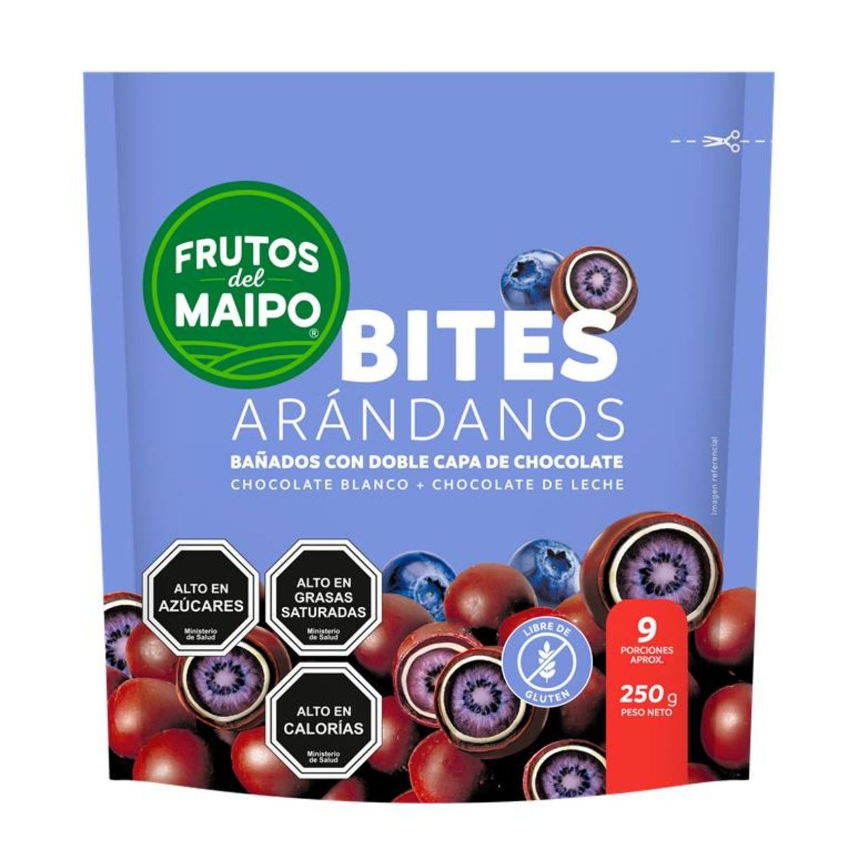 FRUTOS DEL MAIPO - Bombones Helados Bites Arándanos con Chocolate de Leche y Blanco Doypack 250 g