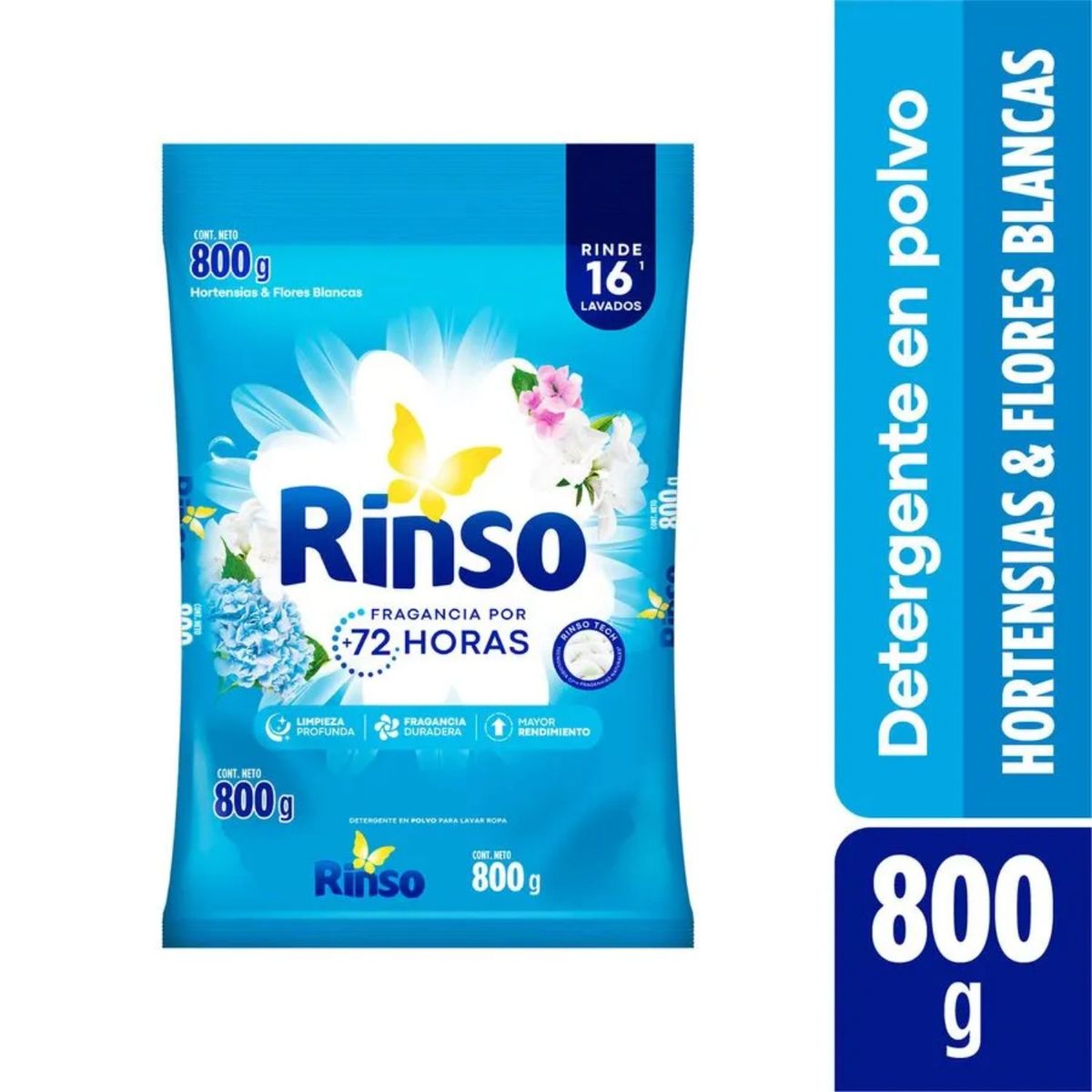 RINSO - Detergente en Polvo Aroma Hortensias y Flores Blancas Rinso 800 gr