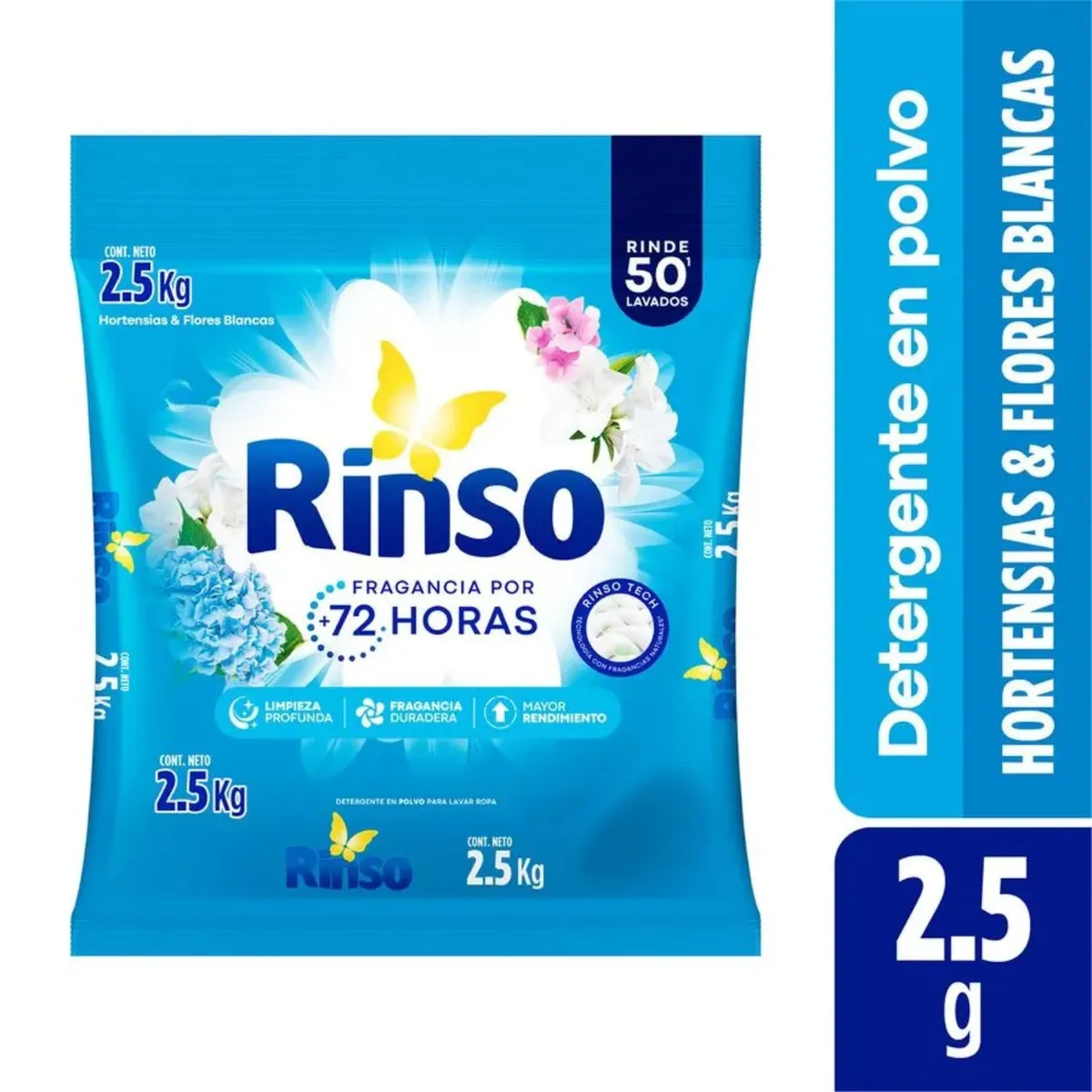 RINSO - Detergente en Polvo Aroma Hortensias y Flores Blancas Rinso 2.5 kg