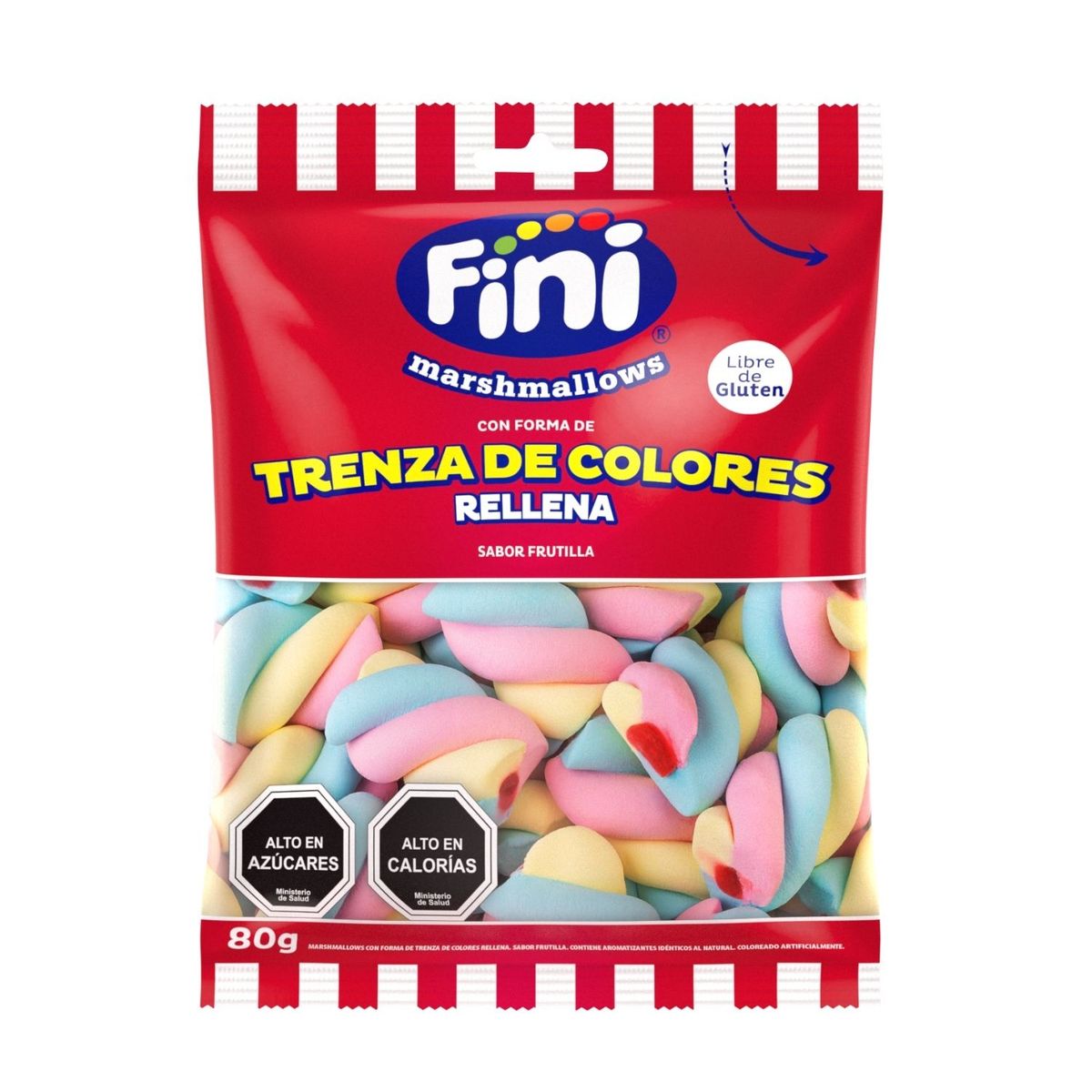 FINI - Marshmallows Trenzas de Colores Rellenas Fini 80 g