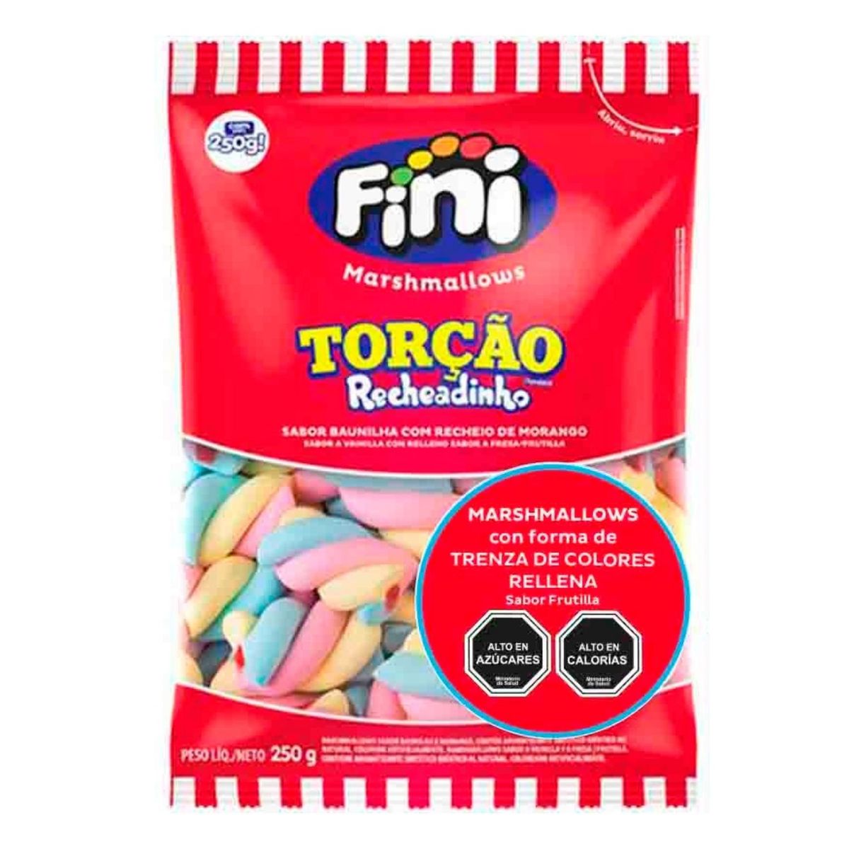 FINI - Marshmallows Trenzas de Colores Rellenas Fini 250 g