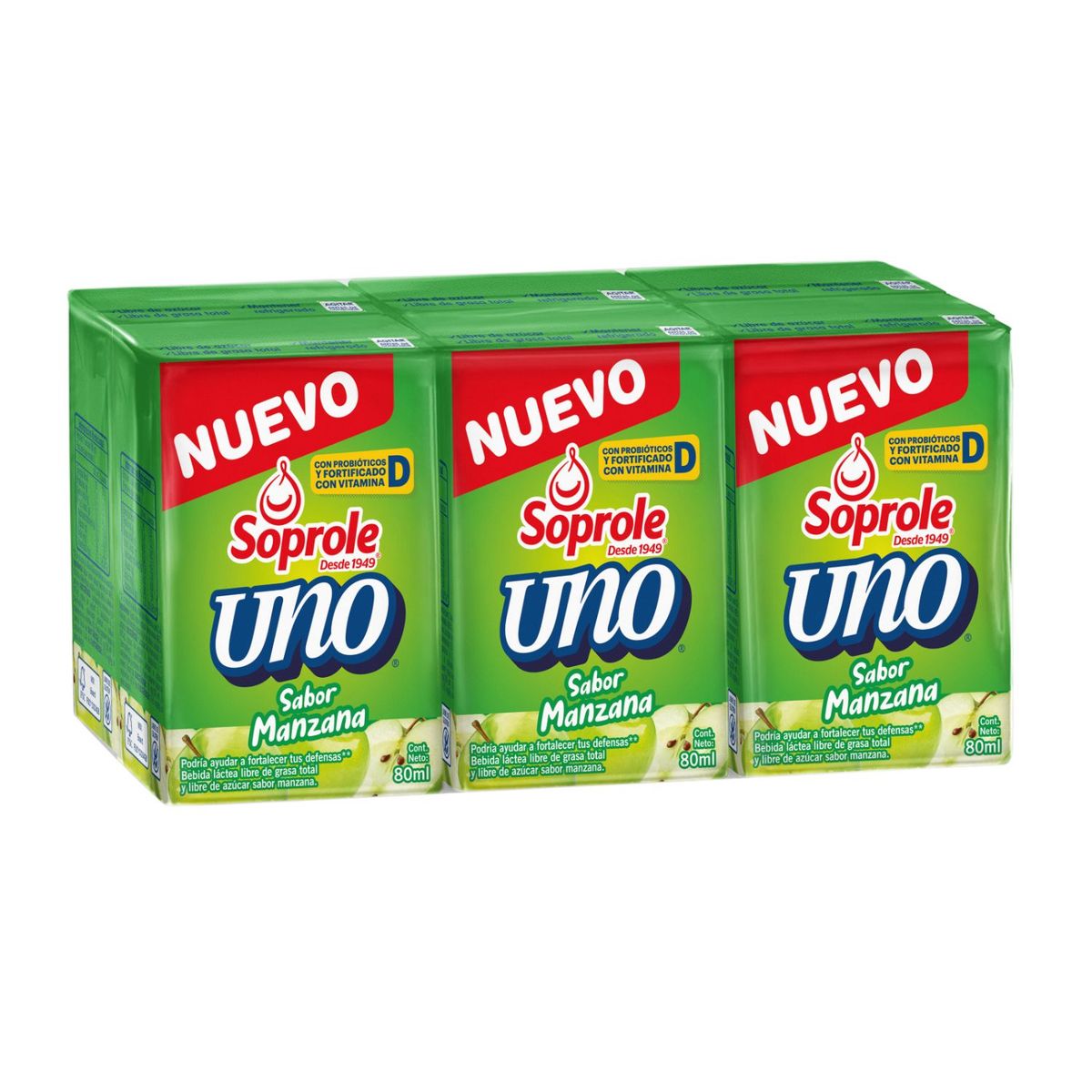 SOPROLE - Pack Probióticos Uno Sabor Manzana Soprole 6 x 80 ml