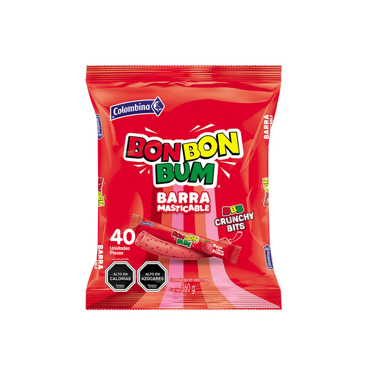 COLOMBINA - Barras Masticables Bon Bon Bum Crunchy Sabor Fresa Colombina 360 g