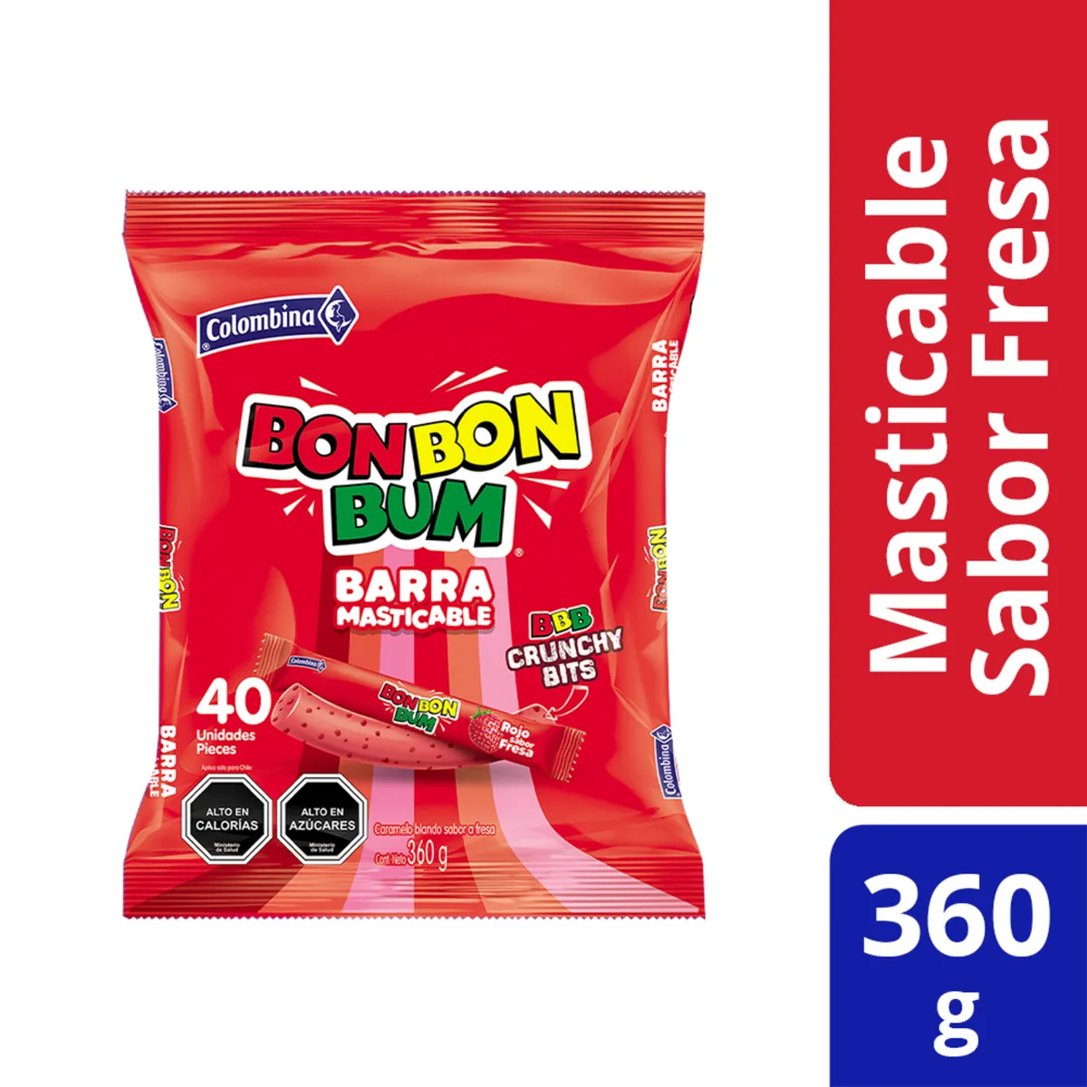 COLOMBINA - Barras Masticables Bon Bon Bum Crunchy Sabor Fresa Colombina 360 g