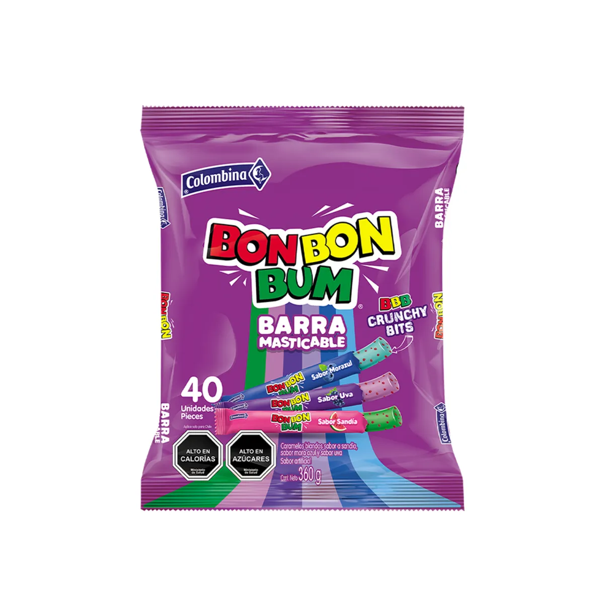 COLOMBINA - Barras Masticables Bon Bon Bum Crunchy Sabor Mix Berries Colombina 360 g