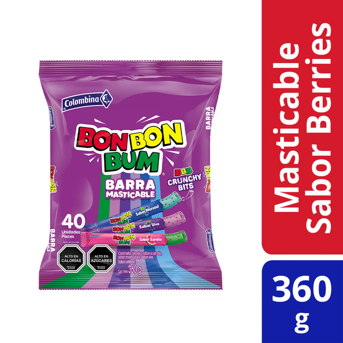 COLOMBINA - Barras Masticables Bon Bon Bum Crunchy Sabor Mix Berries Colombina 360 g
