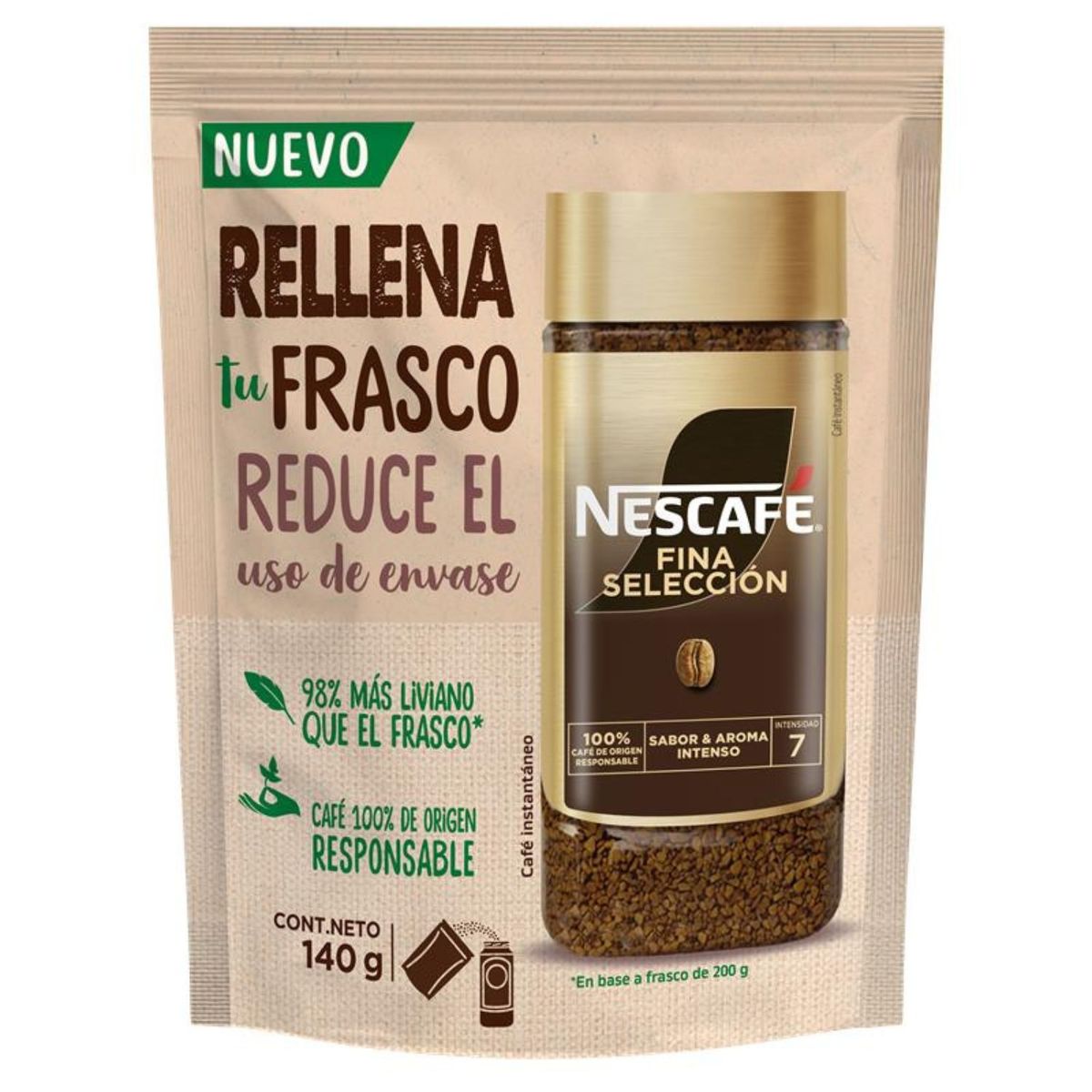 NESCAFE - Café Instantáneo Fina Selección Doypack Recarga Nescafe 140 g