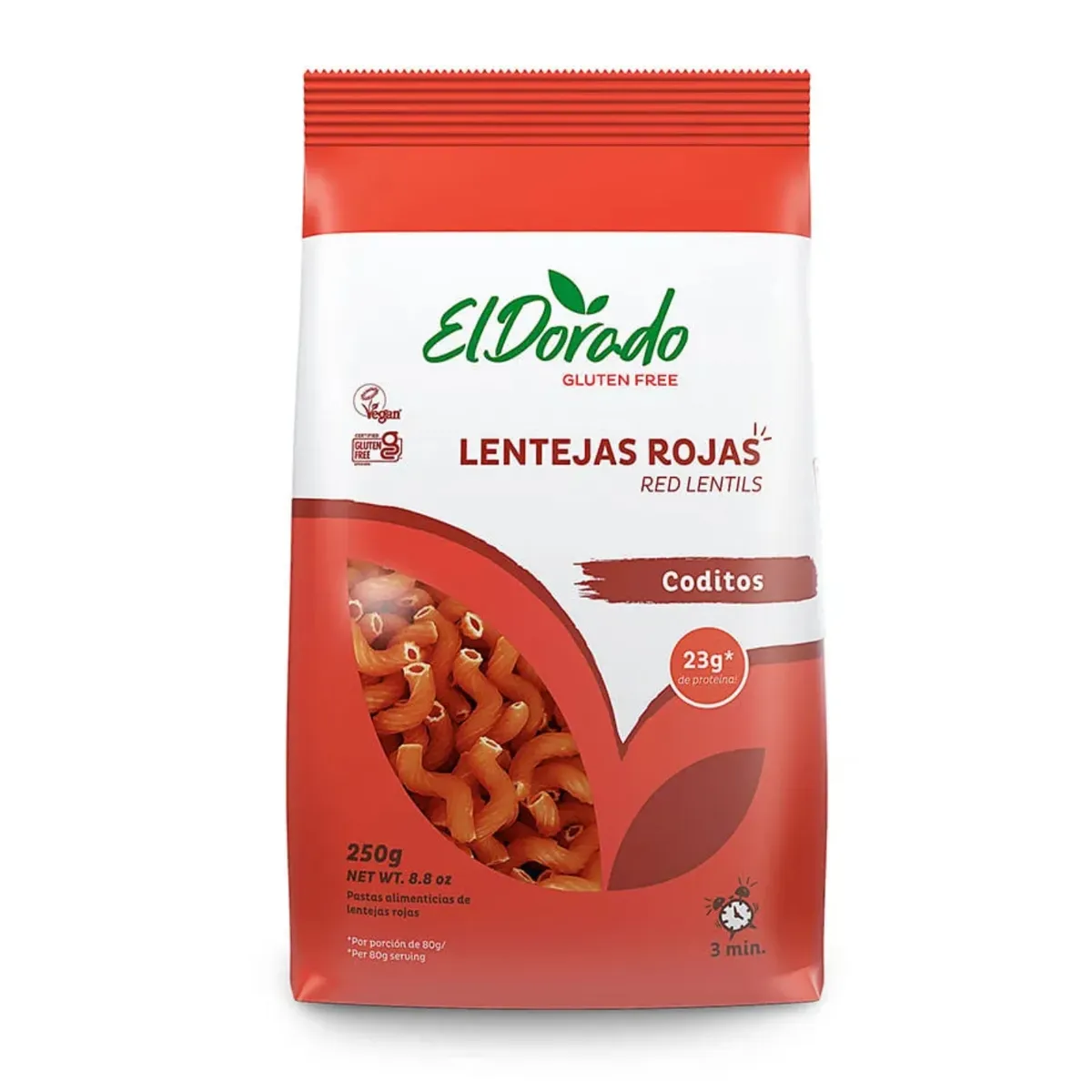 EL DORADO - Fideos Coditos de Lentejas Rojas El Dorado 250 g