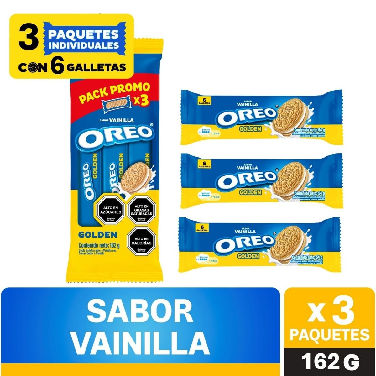 OREO - Pack Galletas Oreo Sabor Vainilla 162 g