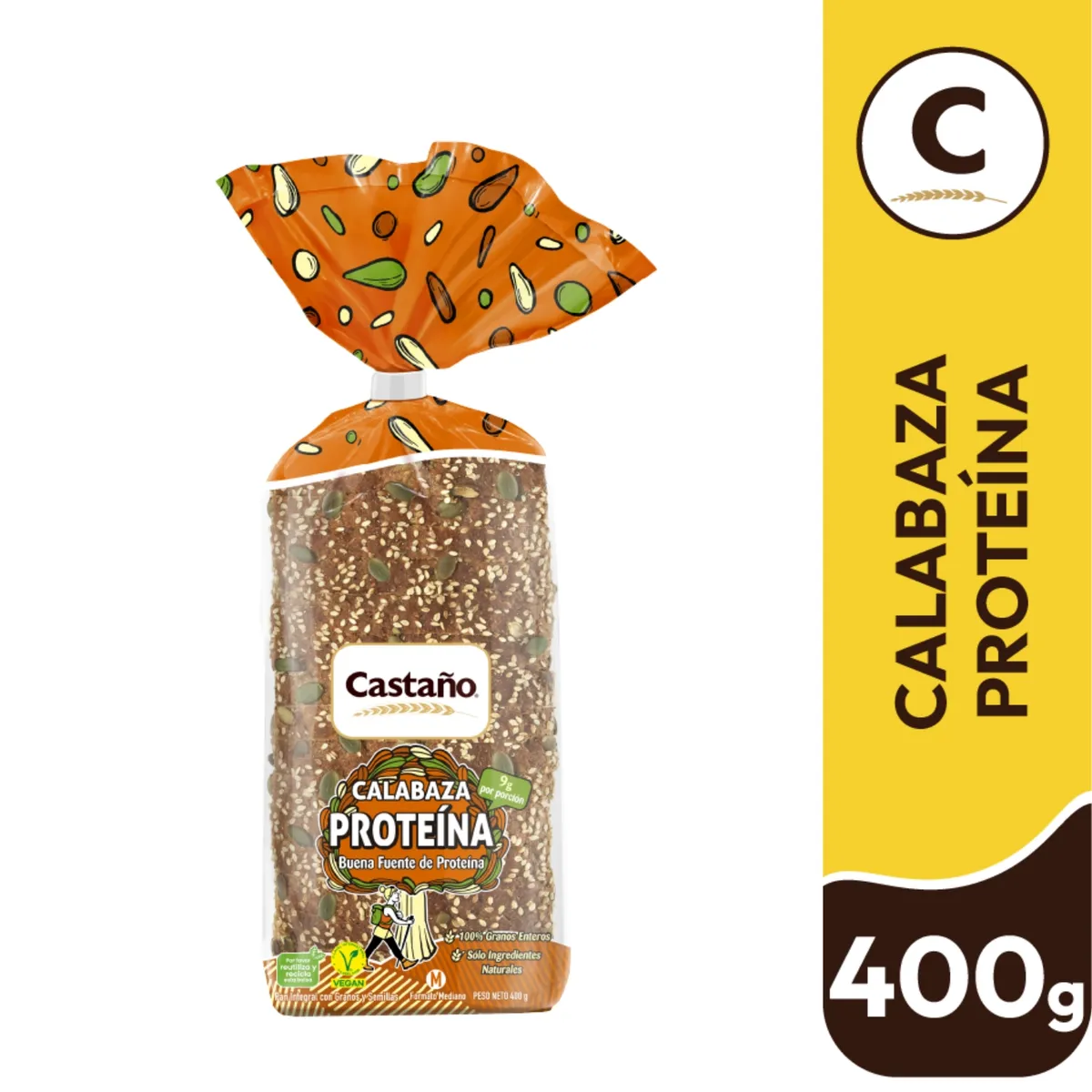 CASTAÑO - Pan de Molde Integral Calabaza Proteína Castaño 400 g