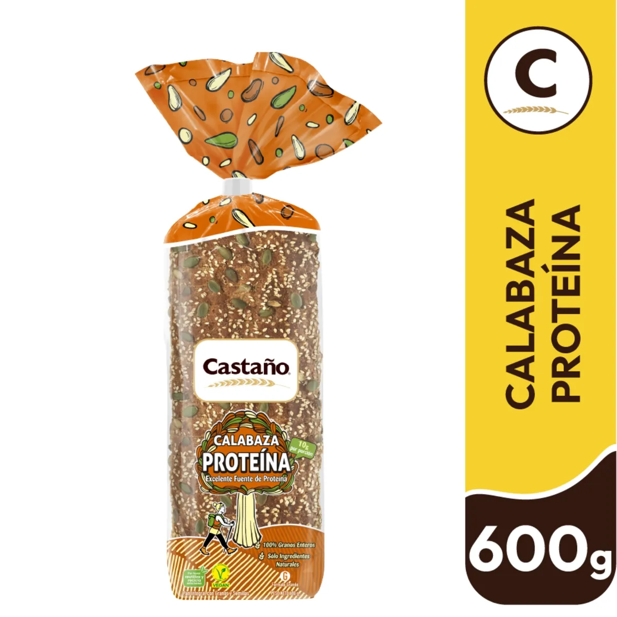 CASTAÑO - Pan de Molde Integral Calabaza Proteína Castaño 600 g