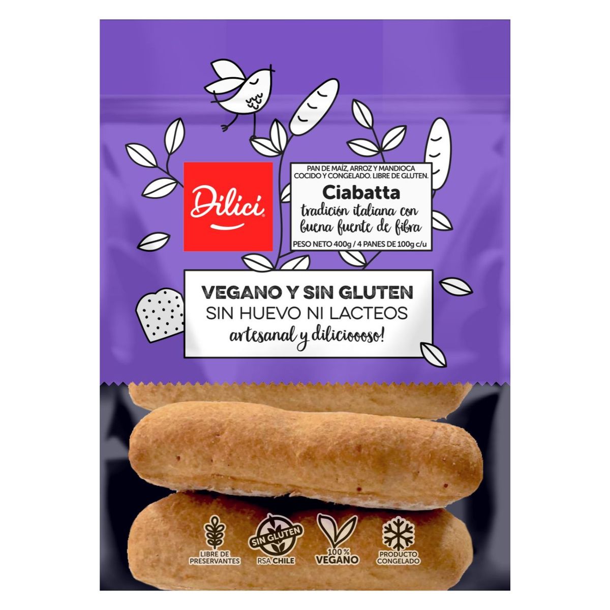DILICI - Pan Ciabatta Vegano y Sin Gluten Dilici 400 g