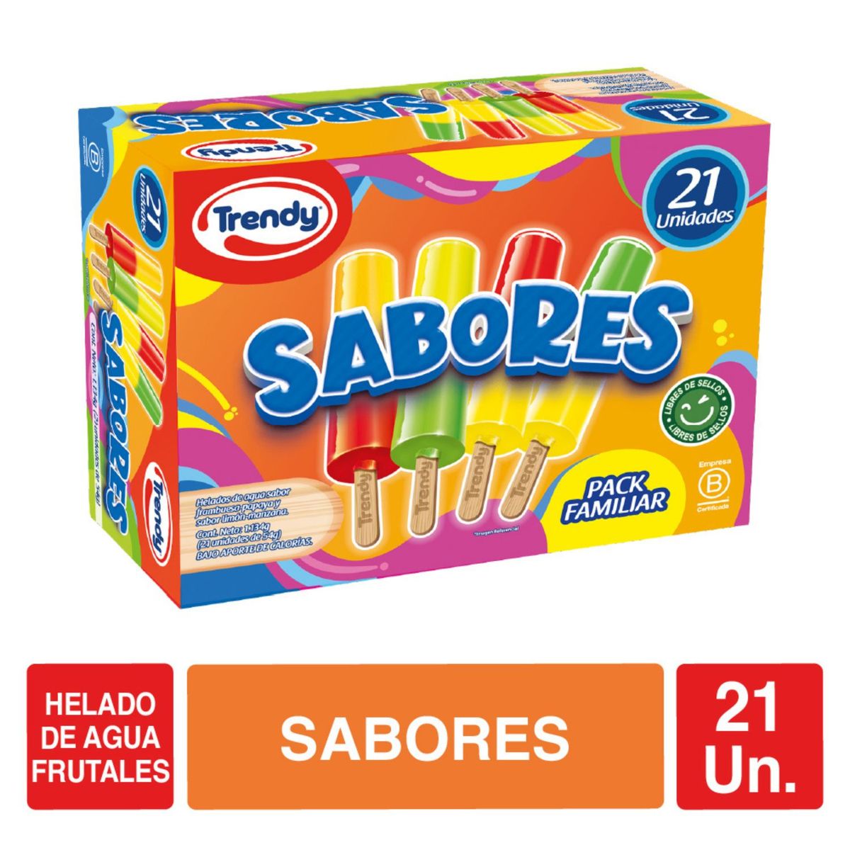 TRENDY - Helado Multipack Mix Sabores Frutales Trendy 21 x 54 g