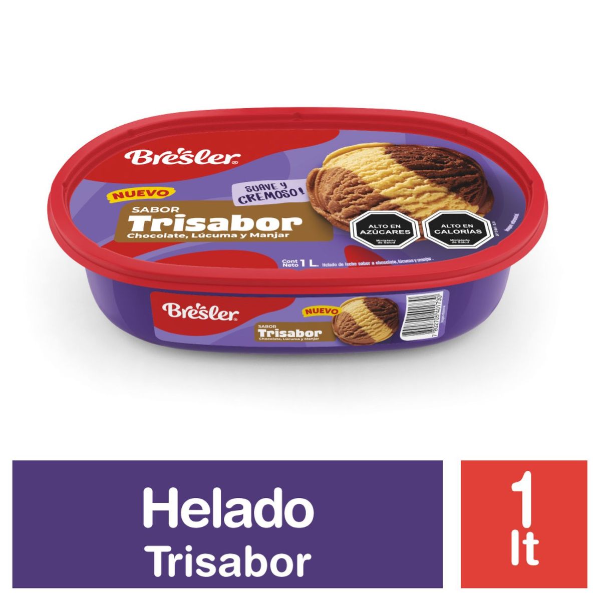 BRESLER - Helado de Lecho Sabor Chocolate, Lúcuma y Manjar Casatta Bresler 1 L