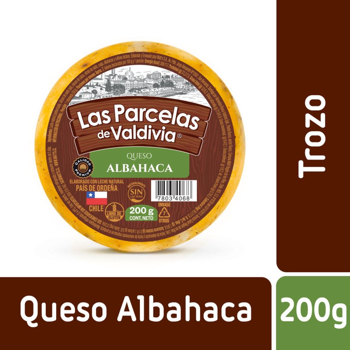  - Queso Albahaca Rueda Las Parcelas de Valdivia 200 g