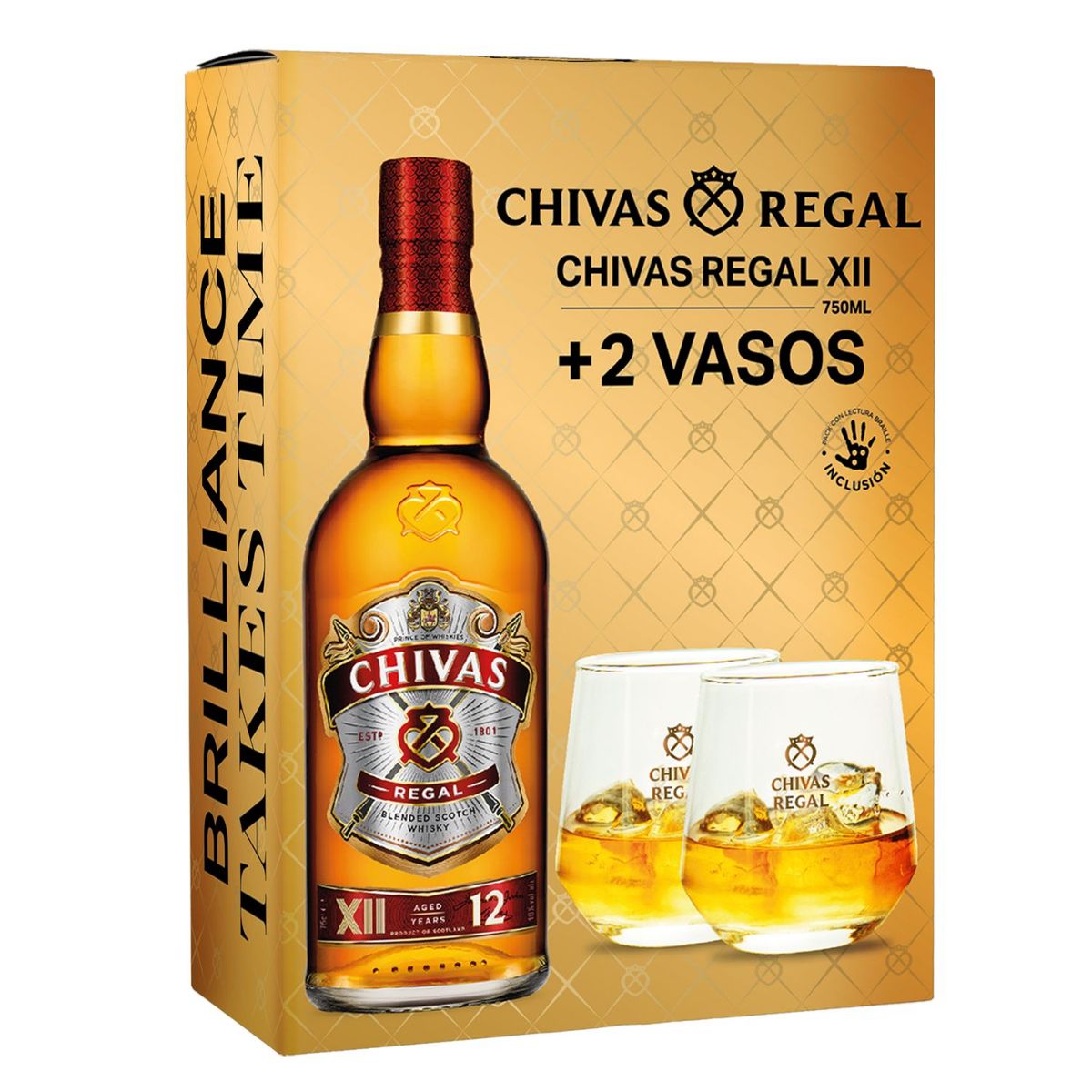 CHIVAS REGAL - Pack Whisky Chivas Regal 12 Años 40° 750 ml + 2 Vasos